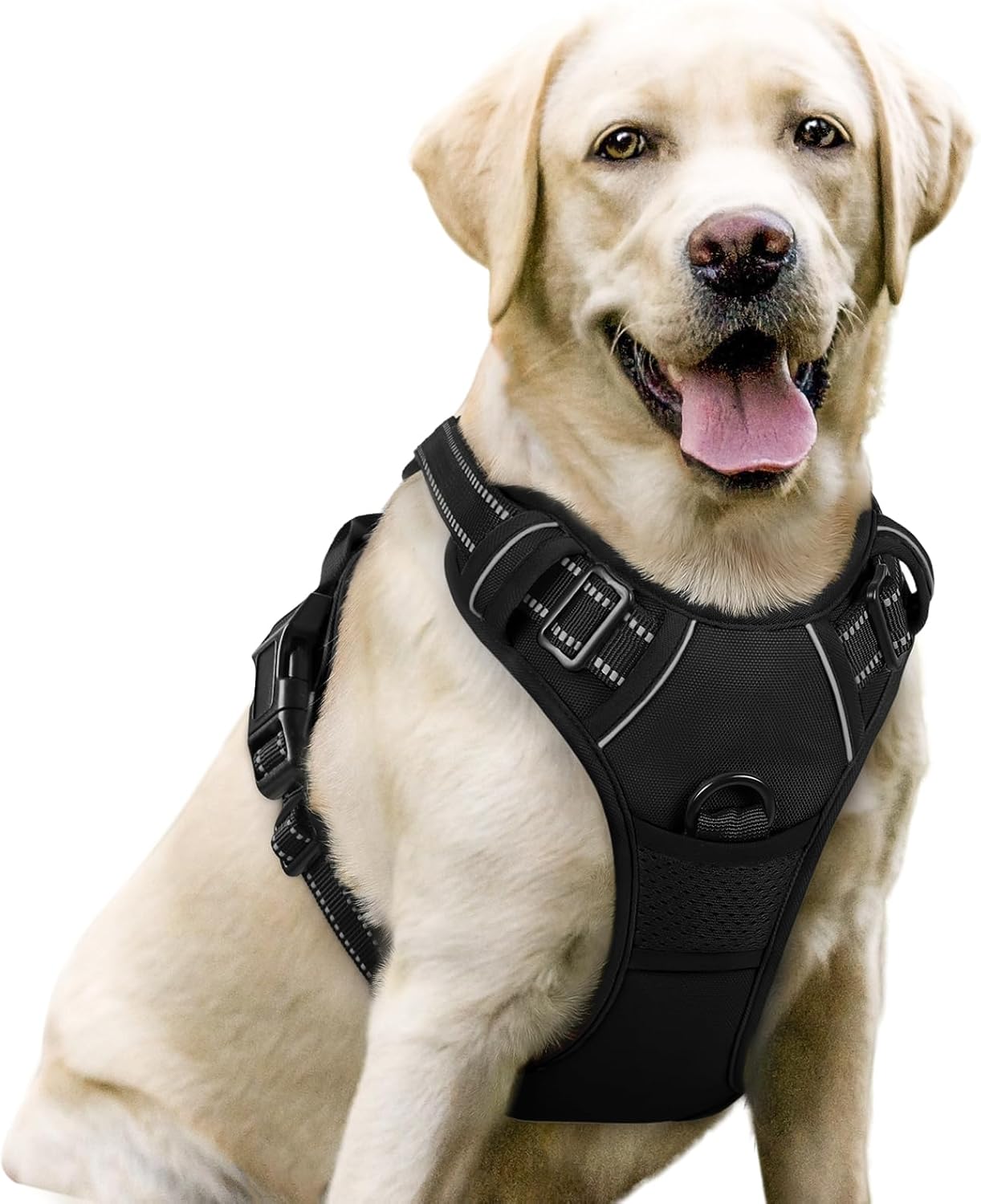 Rabbitgoo Hundegeschirr Kleine Hunde, anti Zug Geschirr Mit Kontrolle, No Pull Verstellbar Hundegeschirr Grosse Hunde, Atmungsaktiv Reflexstreifen Brustgeschirr Sichere Führung Schwarz XS