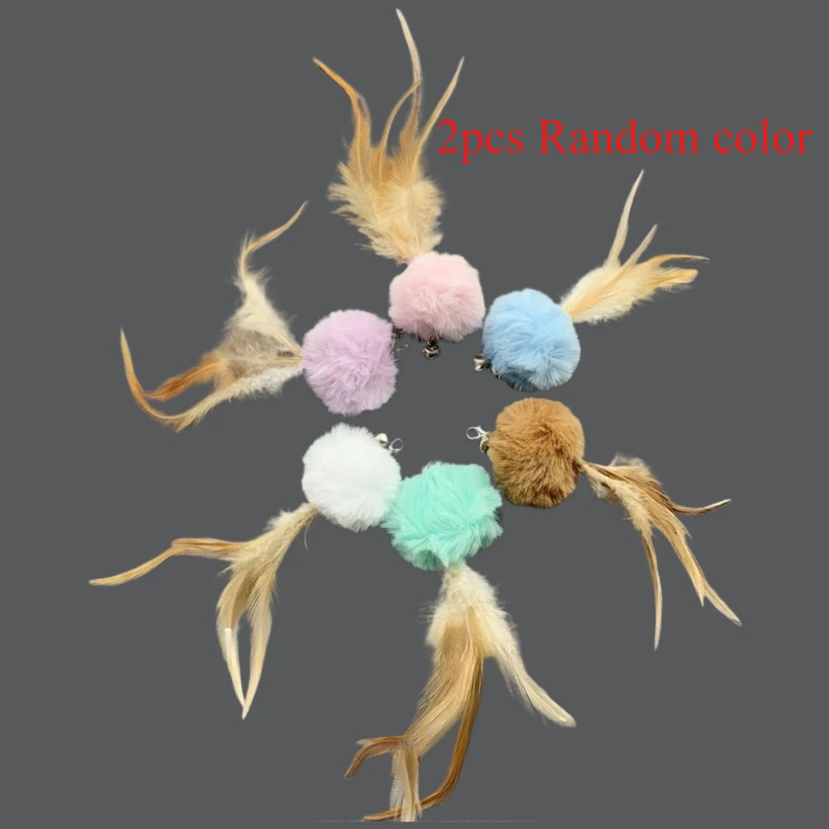 2Pcs Random Color Plush Ball Feather Cat Teaser Stick for Changing Heads Cat Toy Plush Interaction Kitty Pet Toy