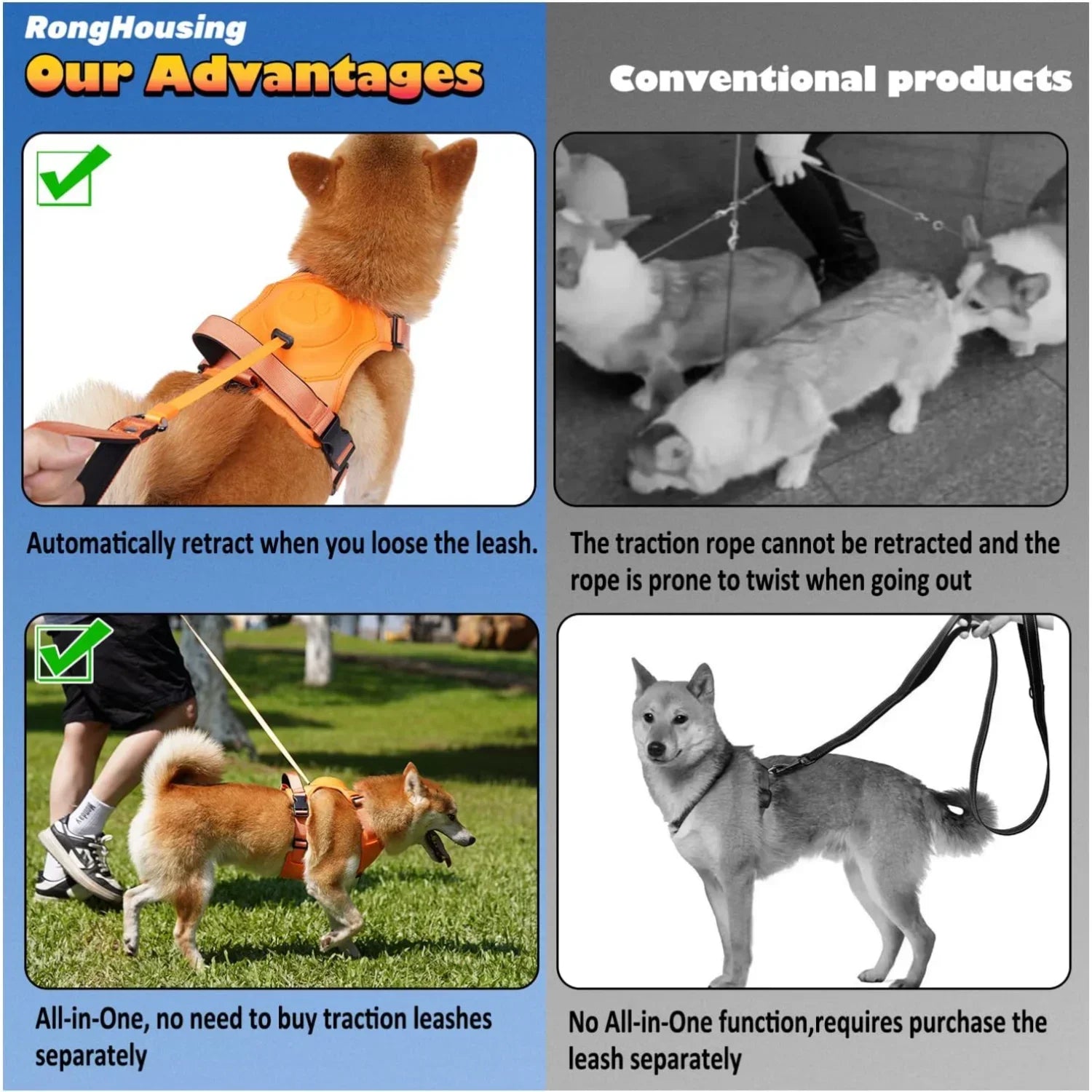 All-in-One Hundegeschirr mit Flexi-Leine â Verstellbar, StoĂdĂ€mpfend & Atmungsaktiv
