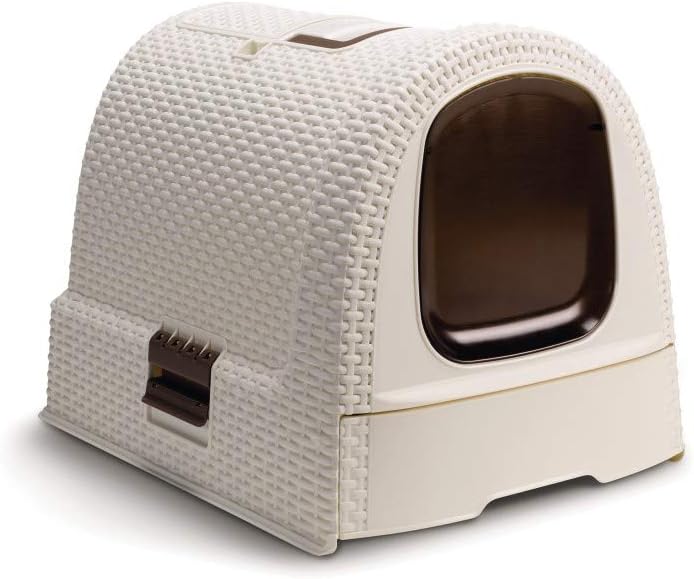Curver Katzentoilette mit Deckel 🐱🧺 inkl. Schaufel – Rattan-Optik, Anthrazit 🖤