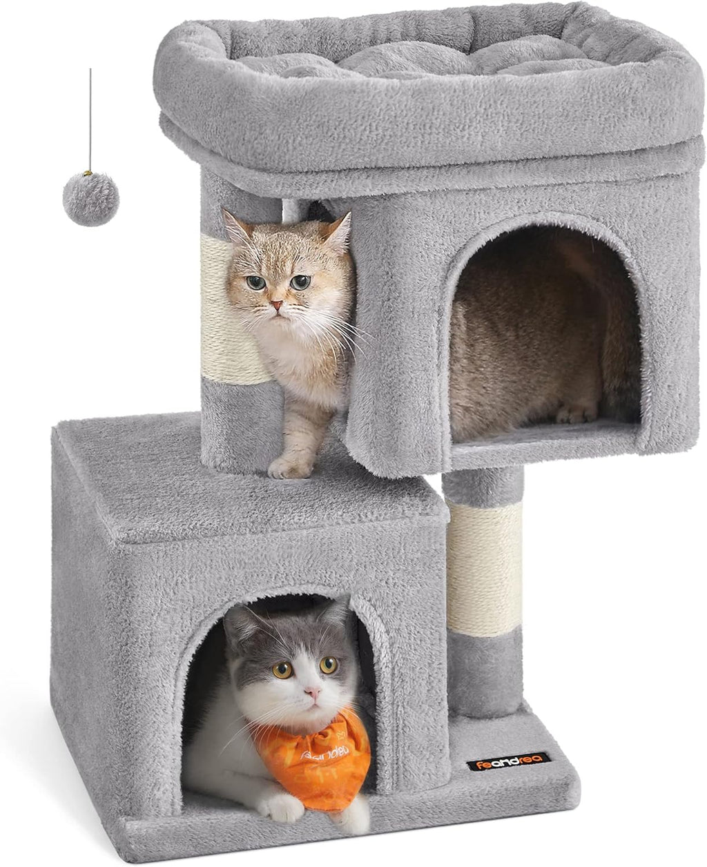 Feandrea Kratzbaum Klein, 67 Cm Katzenbaum, Katzenhaus Für Kätzchen Bis Zu 3 Kg, Große Plattform, Sisalstämme, Hellgrau PCT611W01