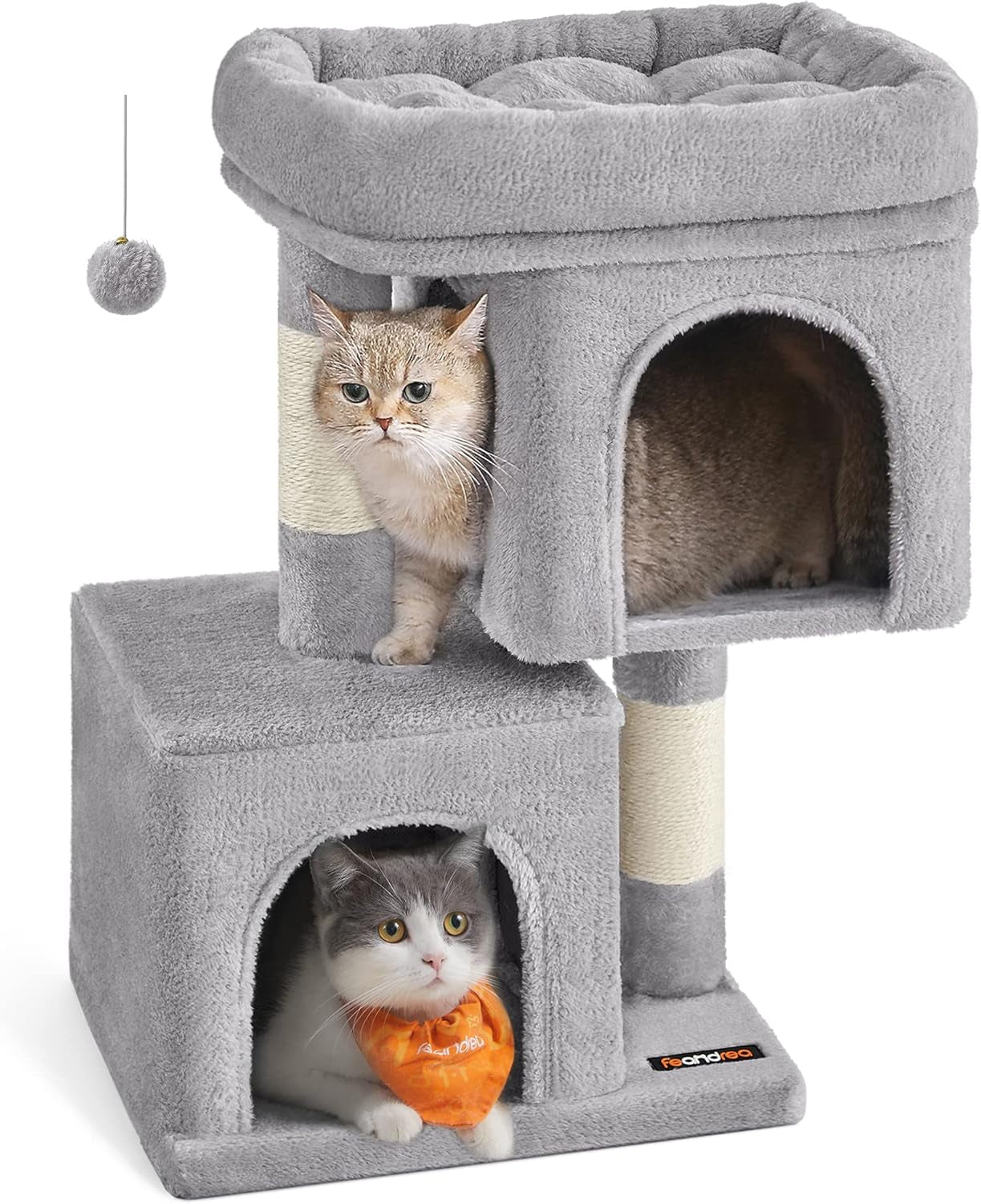 Feandrea Kratzbaum Klein, 67 Cm Katzenbaum, Katzenhaus Für Kätzchen Bis Zu 3 Kg, Große Plattform, Sisalstämme, Hellgrau PCT611W01