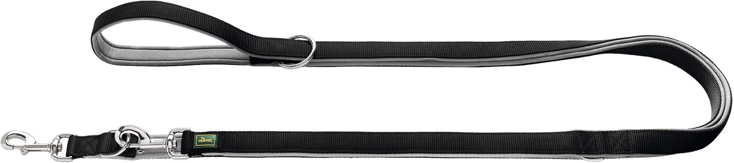 HUNTER Verstellbare Führleine Neopren 10/200, Schwarz/Grau