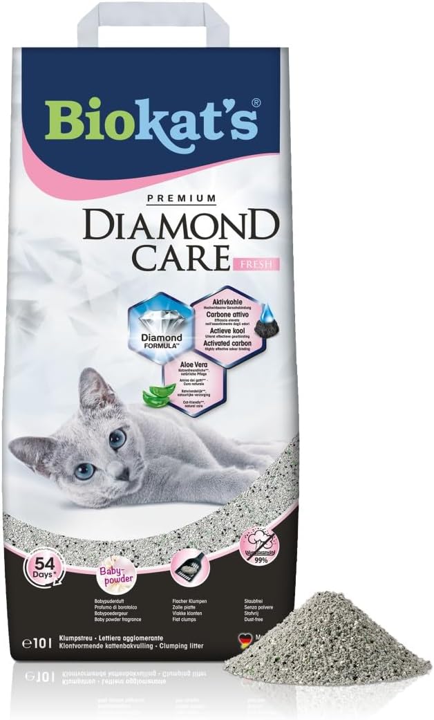 🐱💎 Biokat’s Diamond Care Fresh Katzenstreu – 10L mit Aktivkohle, Aloe Vera & Babypuderduft