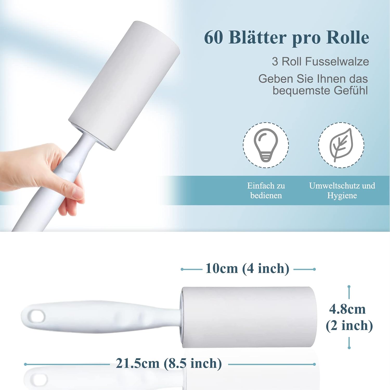 Extra Klebrige Fusselrolle 🧹✨ – 60 Blatt 🐶🐱 – Für Kleidung, Hunde- & Katzenhaare 🧥👚