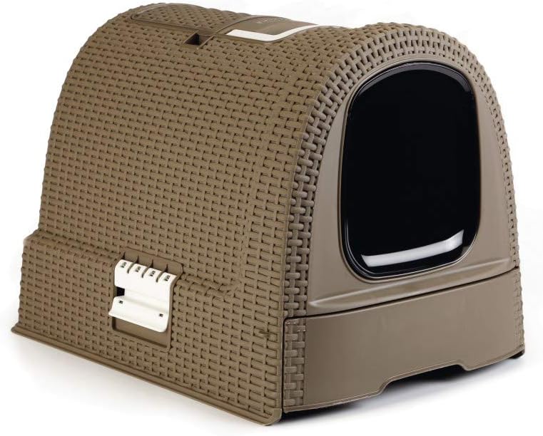 Curver Katzentoilette mit Deckel 🐱🧺 inkl. Schaufel – Rattan-Optik, Anthrazit 🖤
