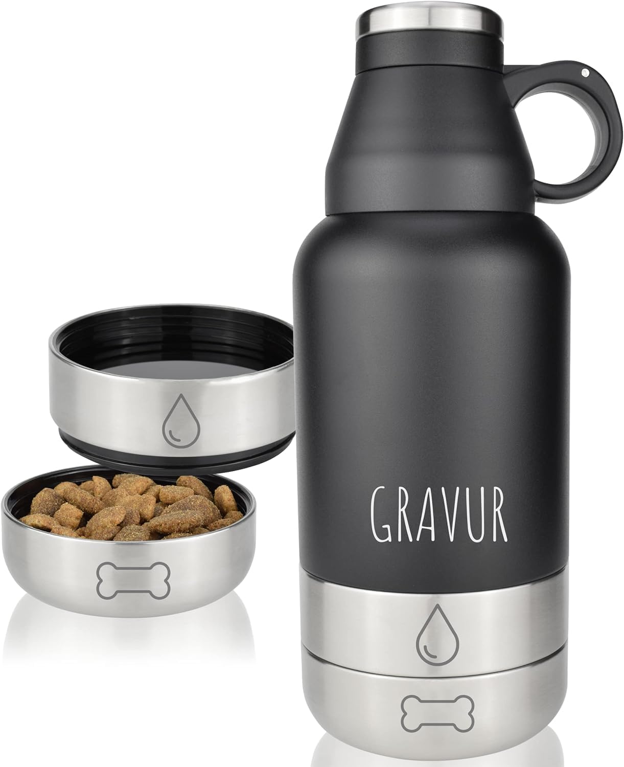 Milu Trinkflasche Hunde Für Unterwegs 950Ml - Wasserflasche Mit Futternapf, Isolierte Edelstahl Hundetrinkflasche, Hundeflasche Mit Futterbehälter, Napf, Hund, Wandern, Reisen, Spaziergang