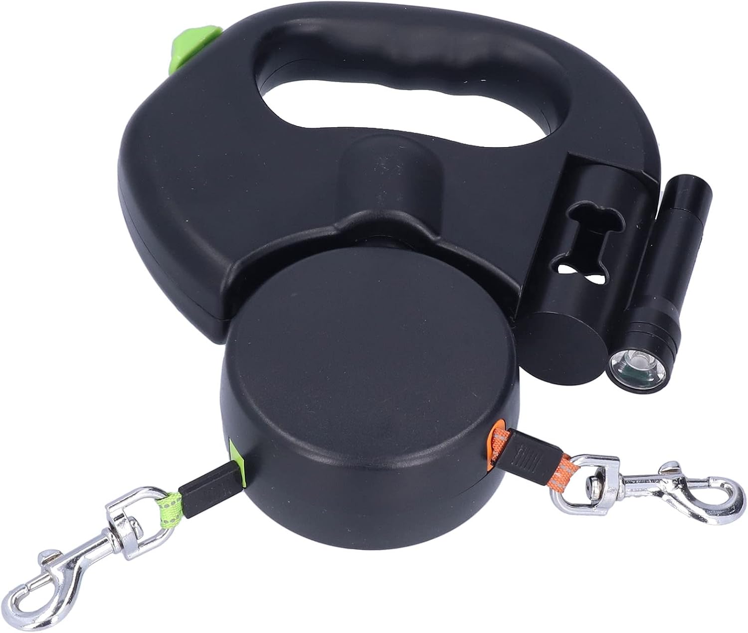 Doppelleine für 2 Hunde – 3 m einziehbar mit LED-Licht & Kotbeutelbox