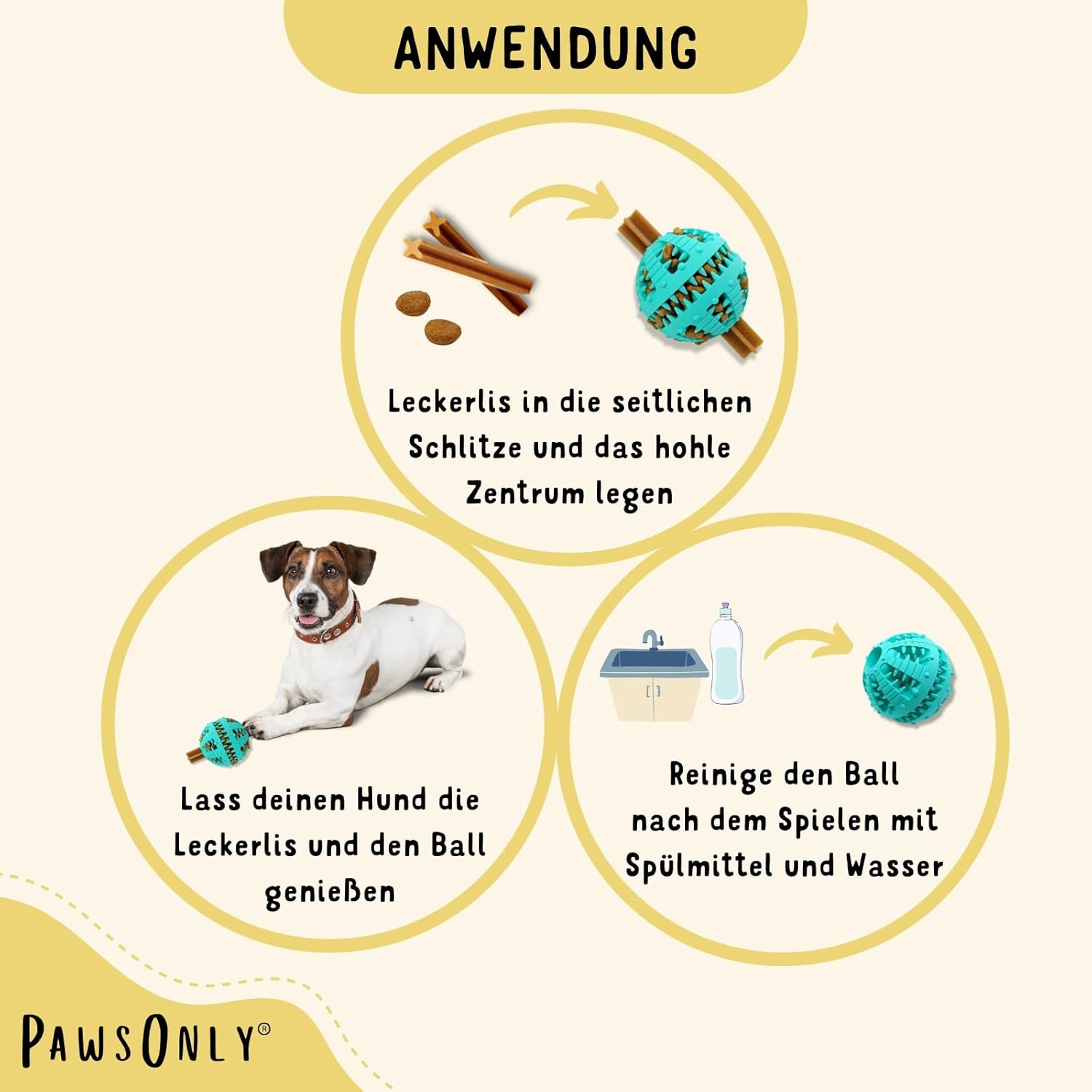 🐶🧠 PawsOnly Snackball – Intelligenzspielzeug & Zahnpflege für Hunde 🦷🎾 – Leckerli-Spielzeug aus Naturkautschuk 🎁