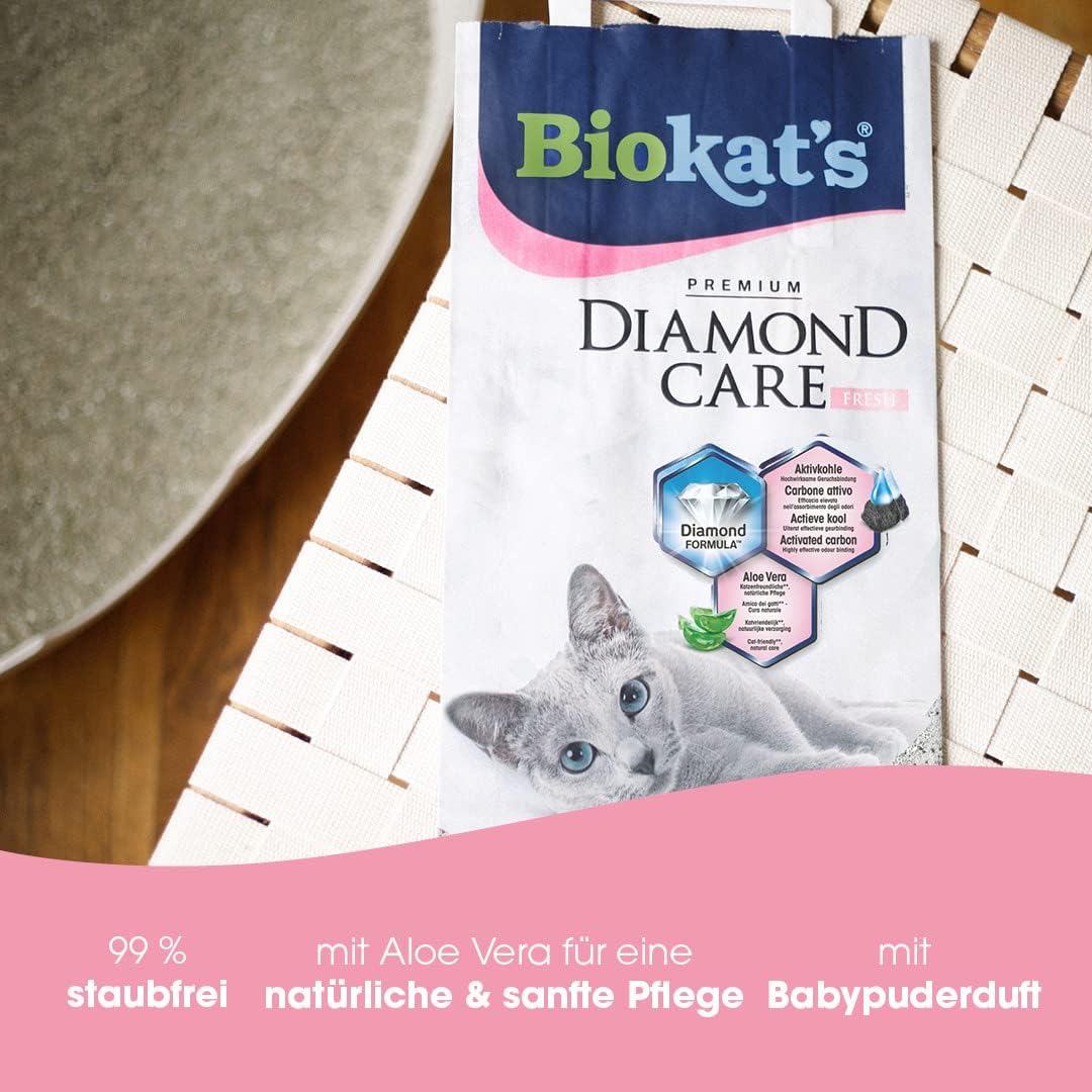 🐱💎 Biokat’s Diamond Care Fresh Katzenstreu – 10L mit Aktivkohle, Aloe Vera & Babypuderduft