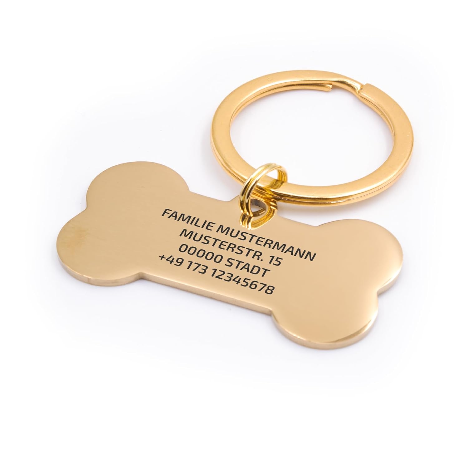 Hundemarke Mit Gravur Aus Edelstahl, Individuell Gravierbar, Robuste Tiermarke, Dogtag Anhänger Hunde, Pferde, Katzen & Welpen (Goldfarben, 40X21 Mm)