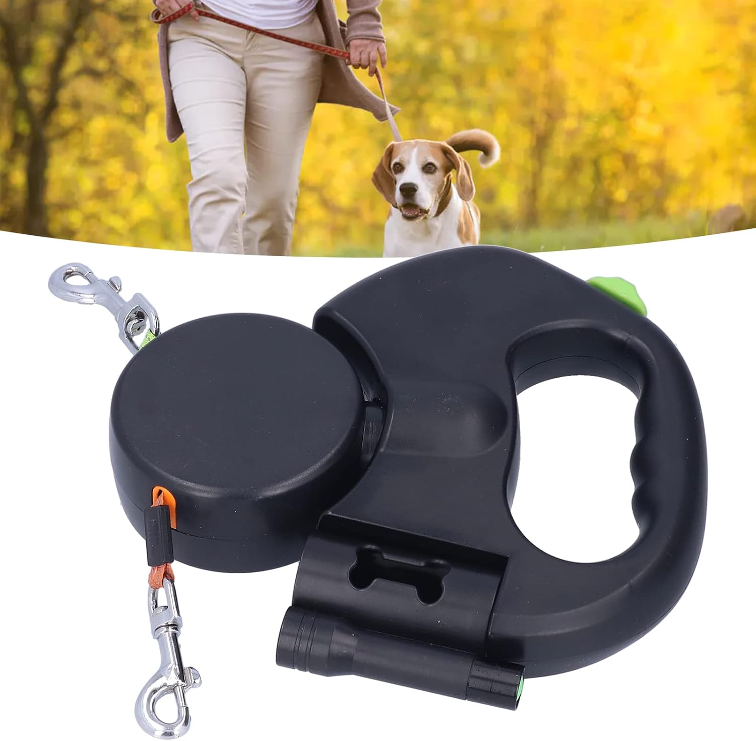 Doppelleine für 2 Hunde – 3 m einziehbar mit LED-Licht & Kotbeutelbox