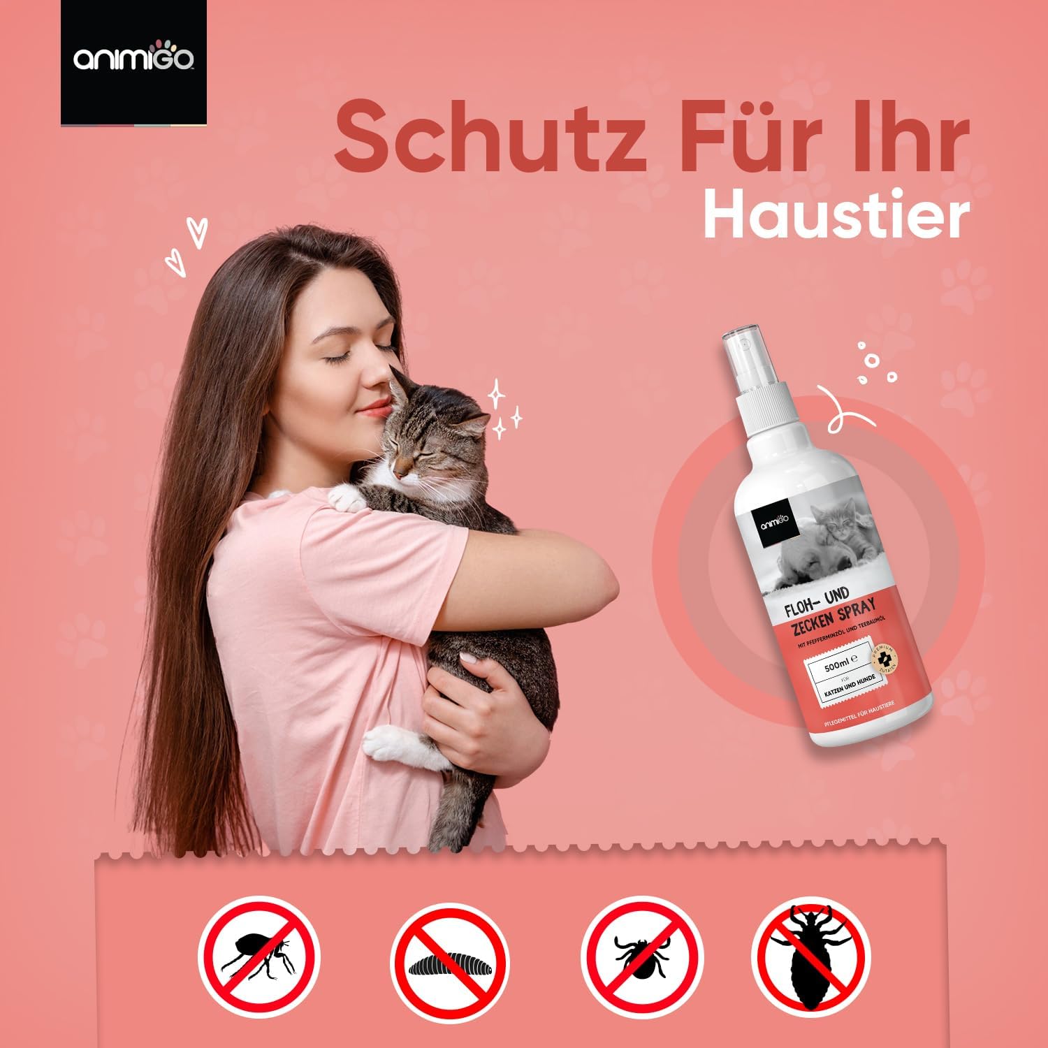 Animigo Flohshampoo 500ml für Hunde & Katzen 🐾 mit Teebaum- & Kokosöl – gegen Flöhe, Zecken & Juckreiz