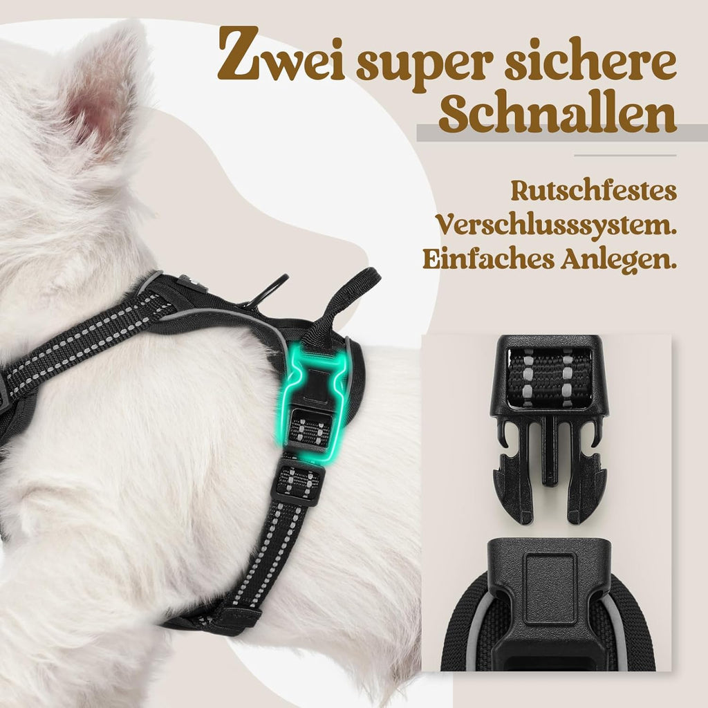 Rabbitgoo Hundegeschirr Kleine Hunde, anti Zug Geschirr Mit Kontrolle, No Pull Verstellbar Hundegeschirr Grosse Hunde, Atmungsaktiv Reflexstreifen Brustgeschirr Sichere Führung Schwarz XS