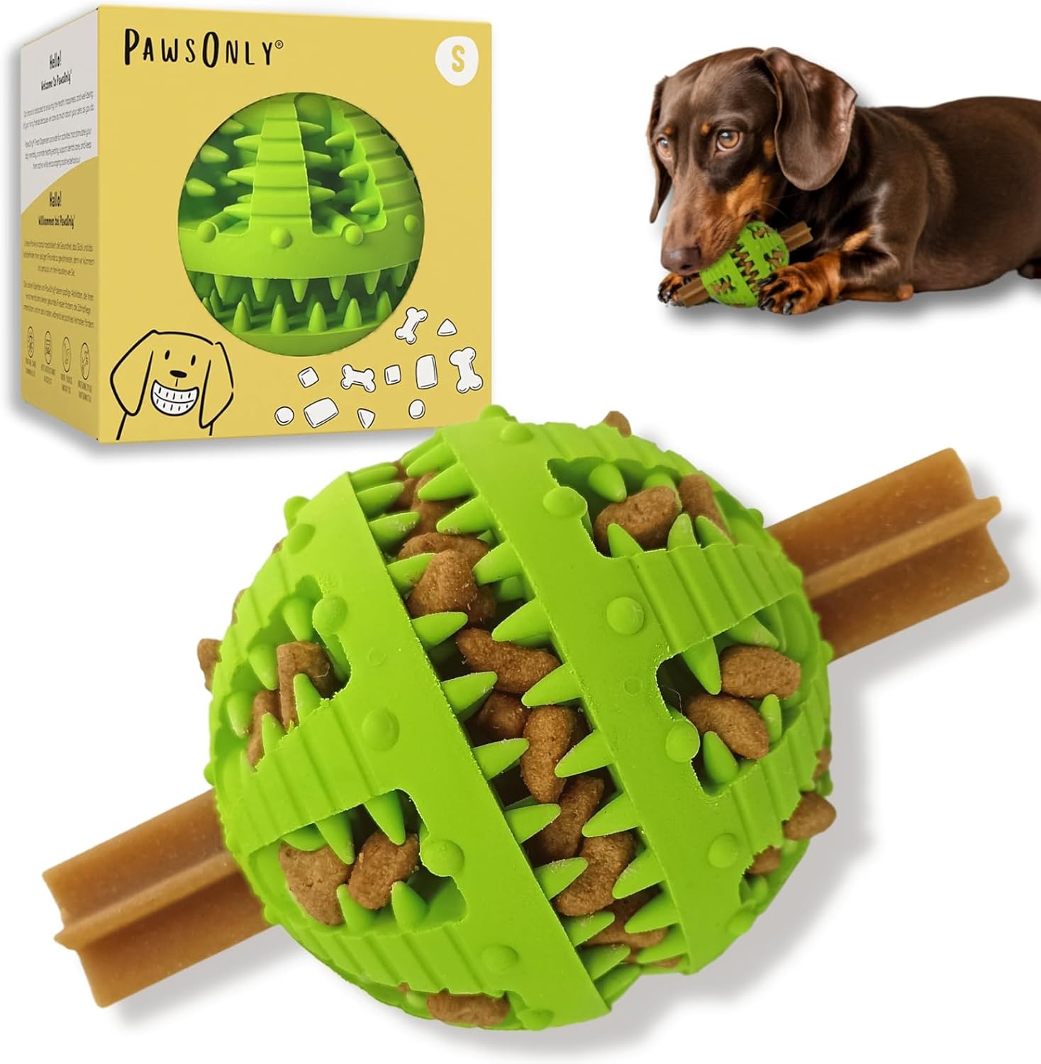🐶🧠 PawsOnly Snackball – Intelligenzspielzeug & Zahnpflege für Hunde 🦷🎾 – Leckerli-Spielzeug aus Naturkautschuk 🎁