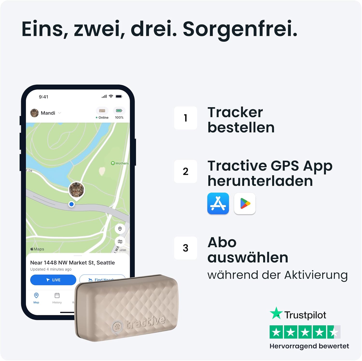 🐱 Tractive CAT Mini GPS Tracker | Live-Ortung & Aktivität | Sicherheitshalsband inkl. | Abo nötig