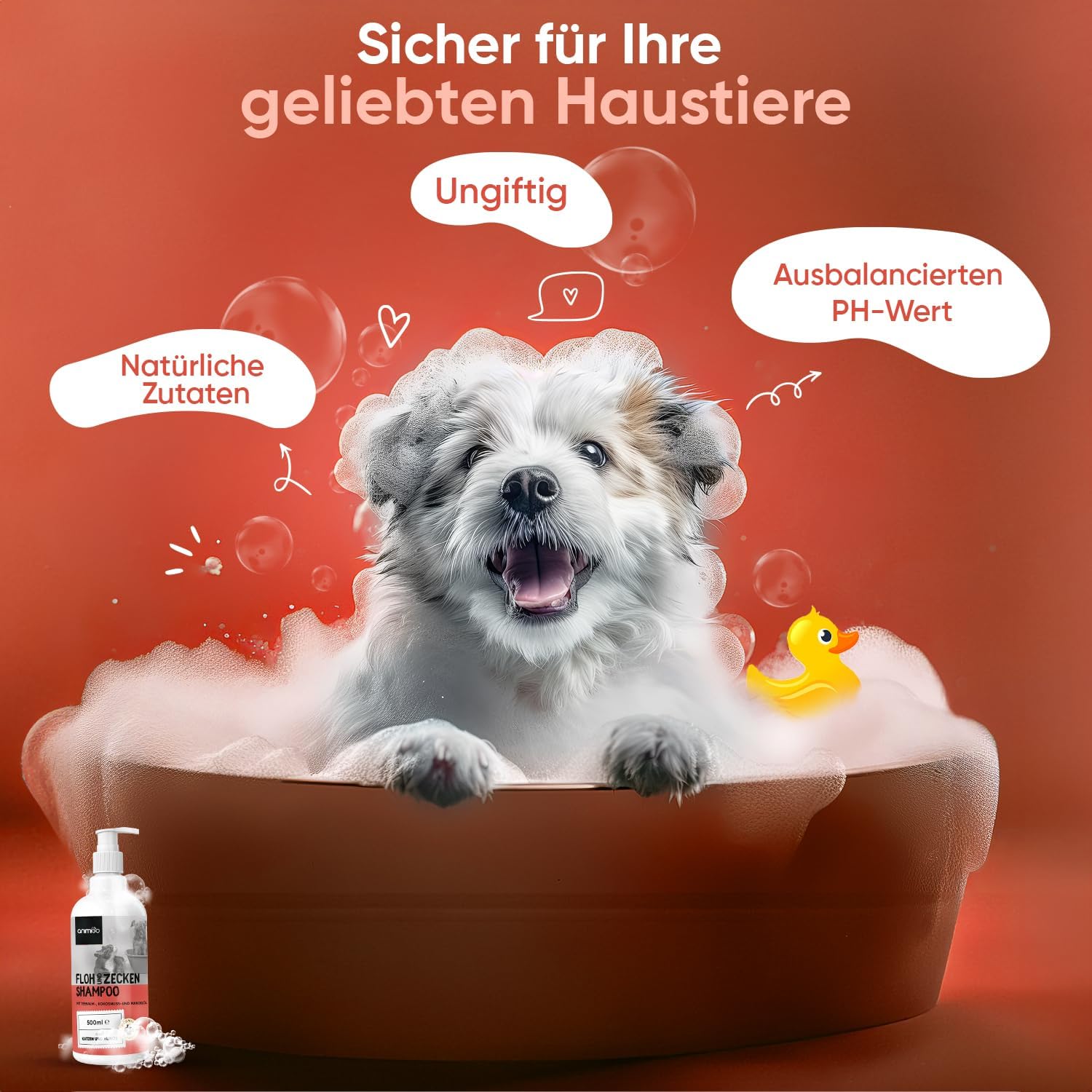 Animigo Flohshampoo 500ml für Hunde & Katzen 🐾 mit Teebaum- & Kokosöl – gegen Flöhe, Zecken & Juckreiz