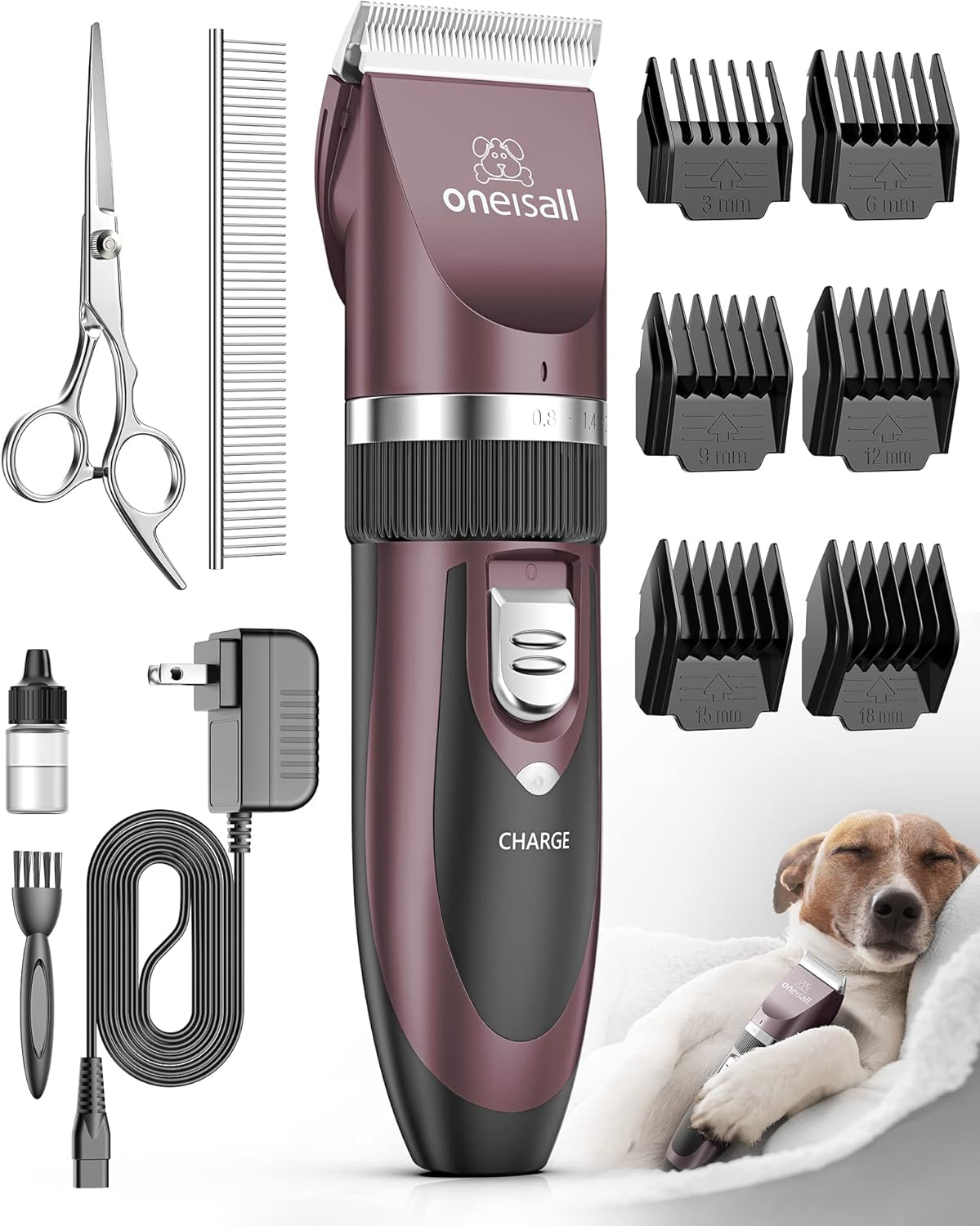 Oneisall Leise Hundeschermaschine Profi Schermaschine Hund Katze Tierhaarschneidemaschine Elektrische Hundetrimmer Schnurlosen Haarschneidemaschine (Schwarz)