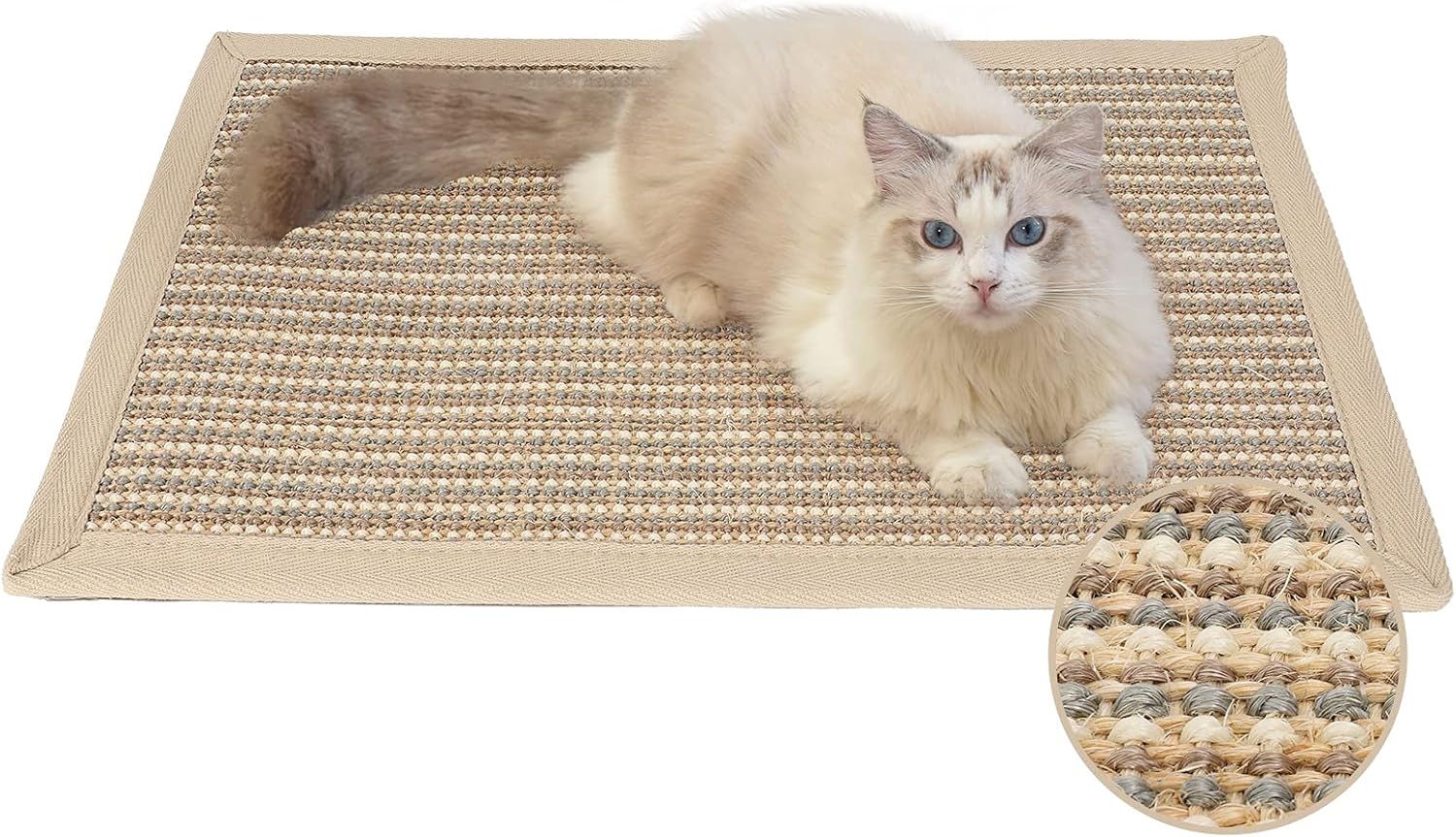 FUKUMARU Kratzmatte Katze, Natürliche Katzenkratzbretter Sisal Kratzteppich 50X30 Cm, Widerstandsfähig Katzenmöbel Fußmatte Sisalmatte Kratzpads Für Katzen, Beige
