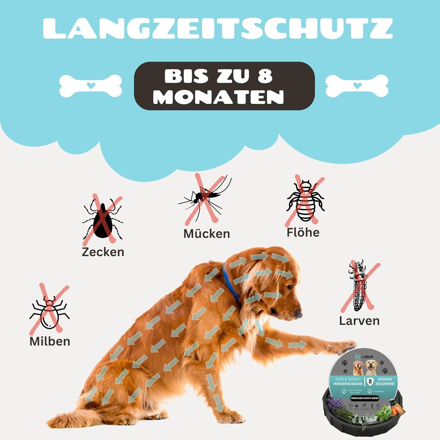 🌿 Lubur® Floh- & Zeckenhalsband Hund – Natürlicher Schutz bis zu 8 Monate 🐾