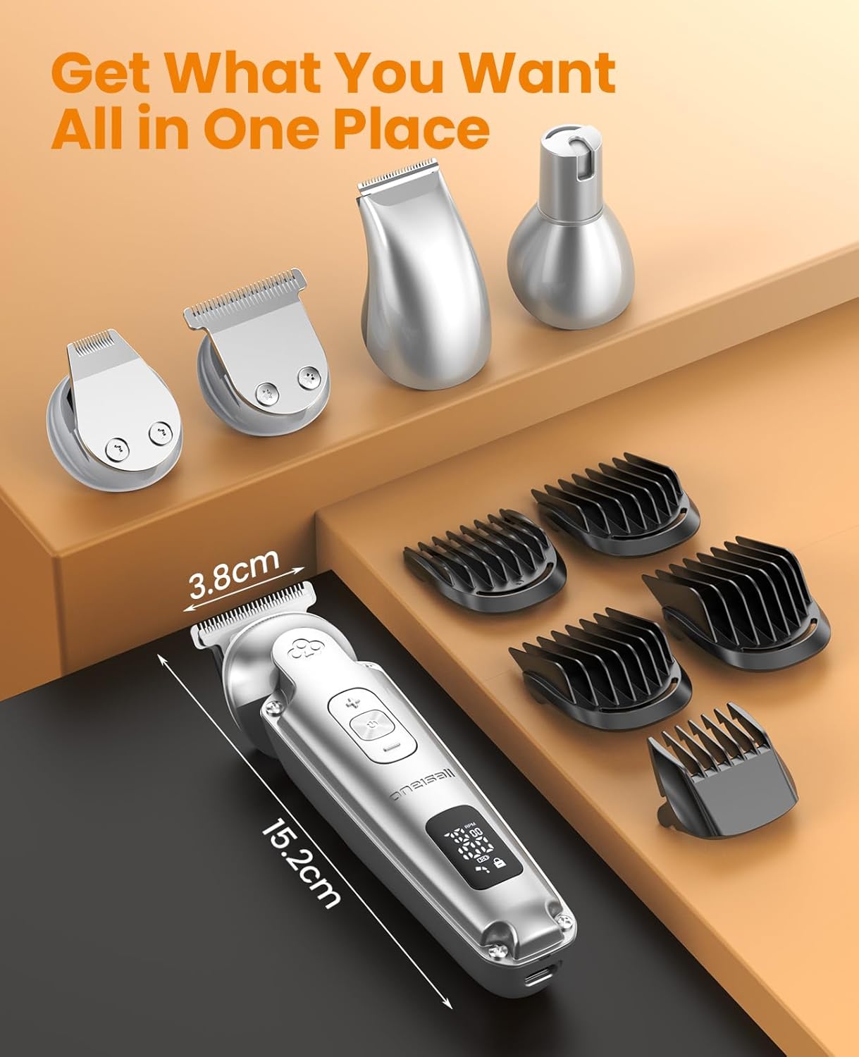 🐾 Oneisall 4-in-1 Leise Hund & Katzen Trimmer ✂️💧 Wasserdicht IPX7 🔋 3-Gang & Krallenschleifer