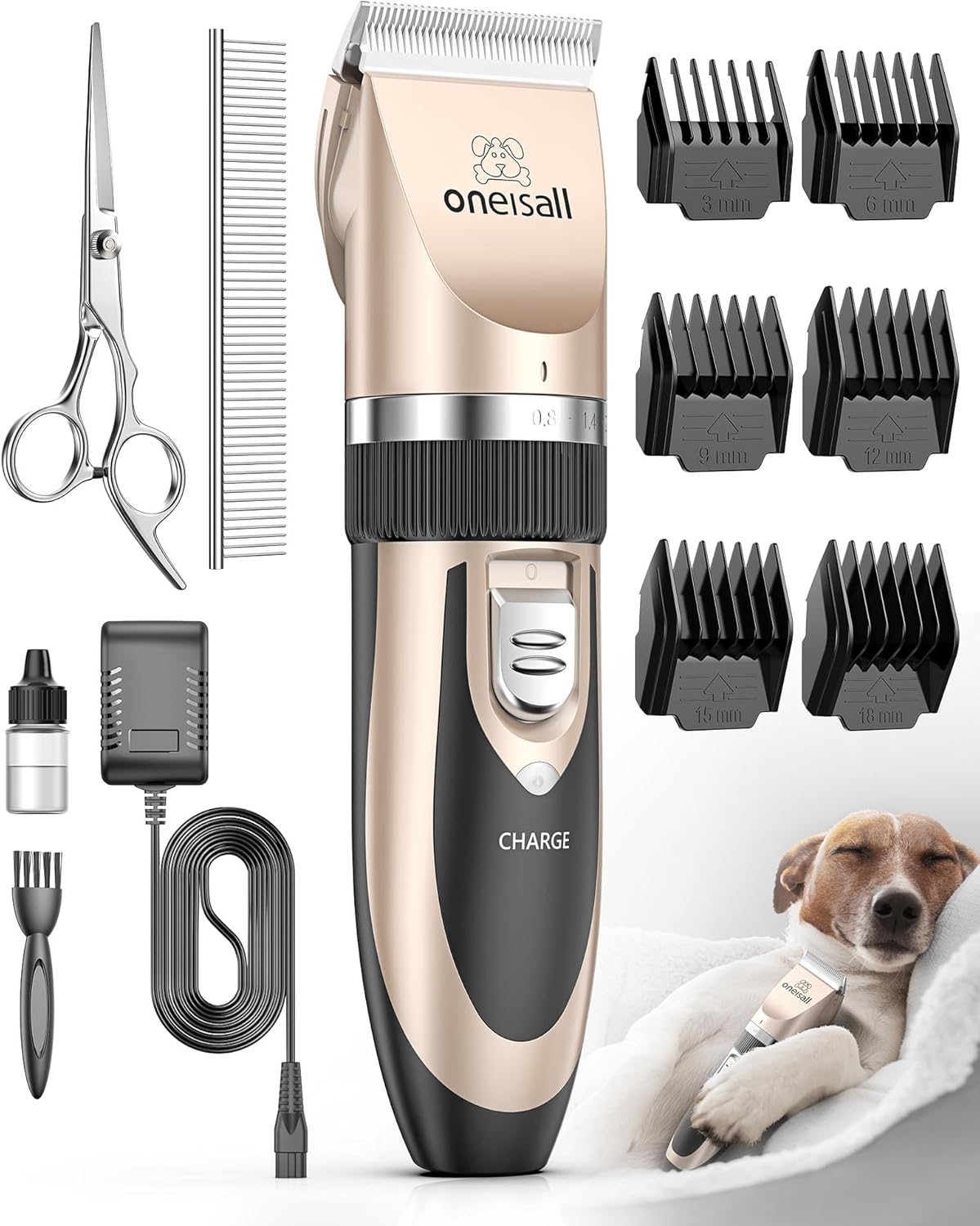 Oneisall Leise Hundeschermaschine Profi Schermaschine Hund Katze Tierhaarschneidemaschine Elektrische Hundetrimmer Schnurlosen Haarschneidemaschine (Schwarz)