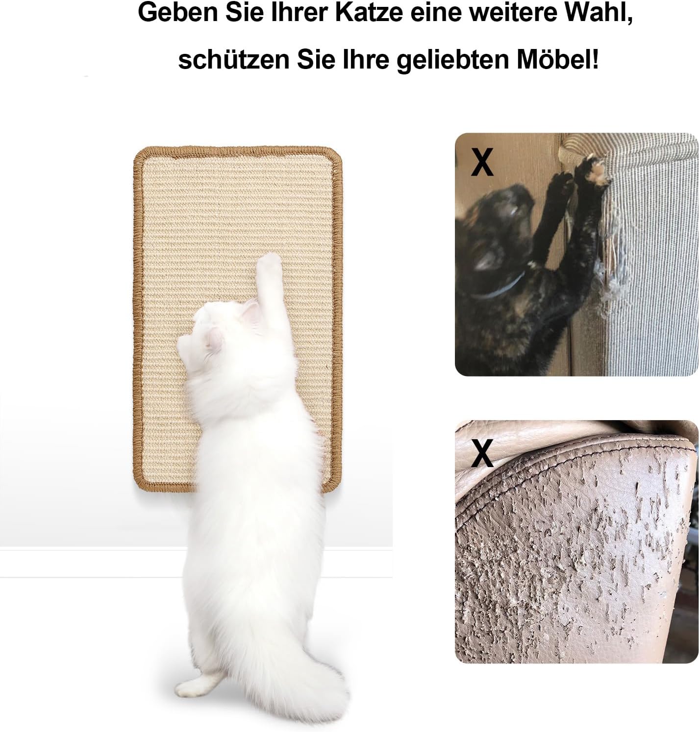 FUKUMARU Kratzmatte Katze, Natürliche Katzenkratzbretter Sisal Kratzteppich 50X30 Cm, Widerstandsfähig Katzenmöbel Fußmatte Sisalmatte Kratzpads Für Katzen, Beige