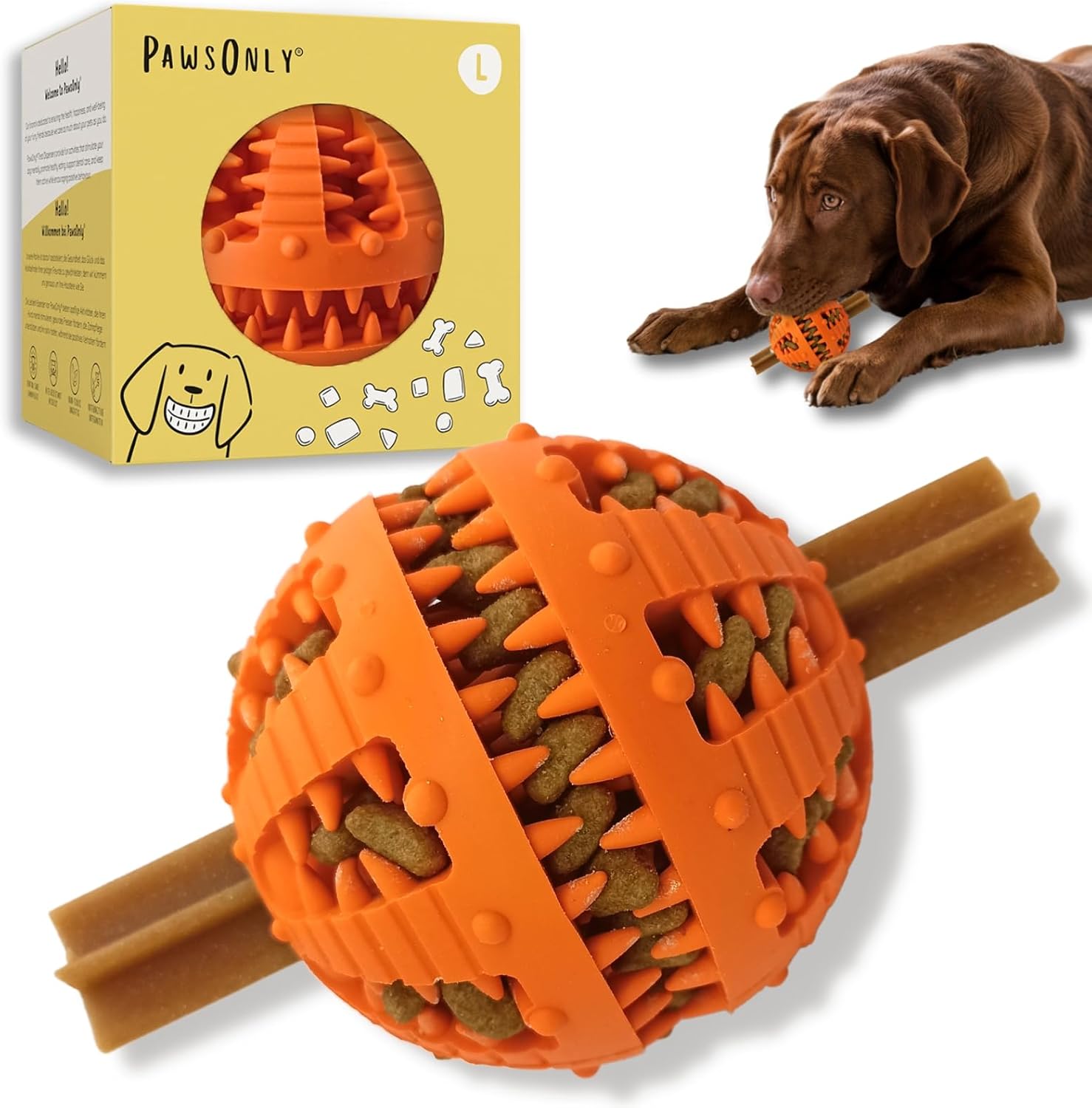 🐶🧠 PawsOnly Snackball – Intelligenzspielzeug & Zahnpflege für Hunde 🦷🎾 – Leckerli-Spielzeug aus Naturkautschuk 🎁