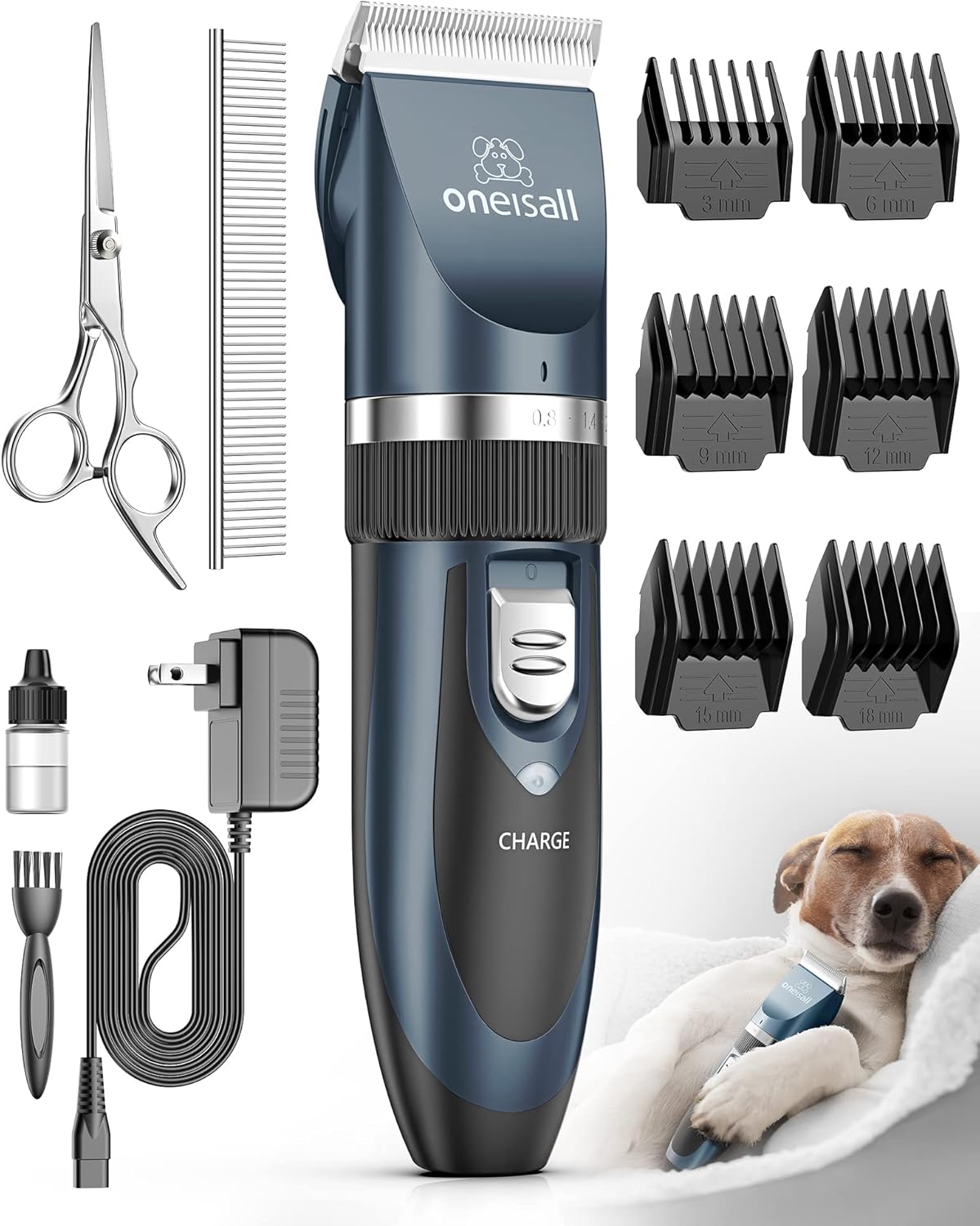 Oneisall Leise Hundeschermaschine Profi Schermaschine Hund Katze Tierhaarschneidemaschine Elektrische Hundetrimmer Schnurlosen Haarschneidemaschine (Schwarz)