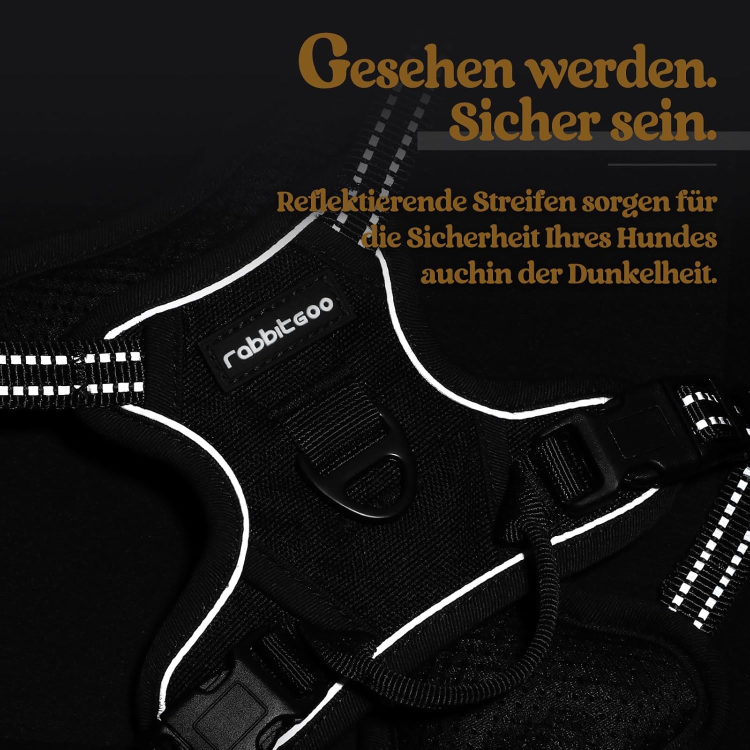 Rabbitgoo Hundegeschirr Kleine Hunde, anti Zug Geschirr Mit Kontrolle, No Pull Verstellbar Hundegeschirr Grosse Hunde, Atmungsaktiv Reflexstreifen Brustgeschirr Sichere Führung Schwarz XS