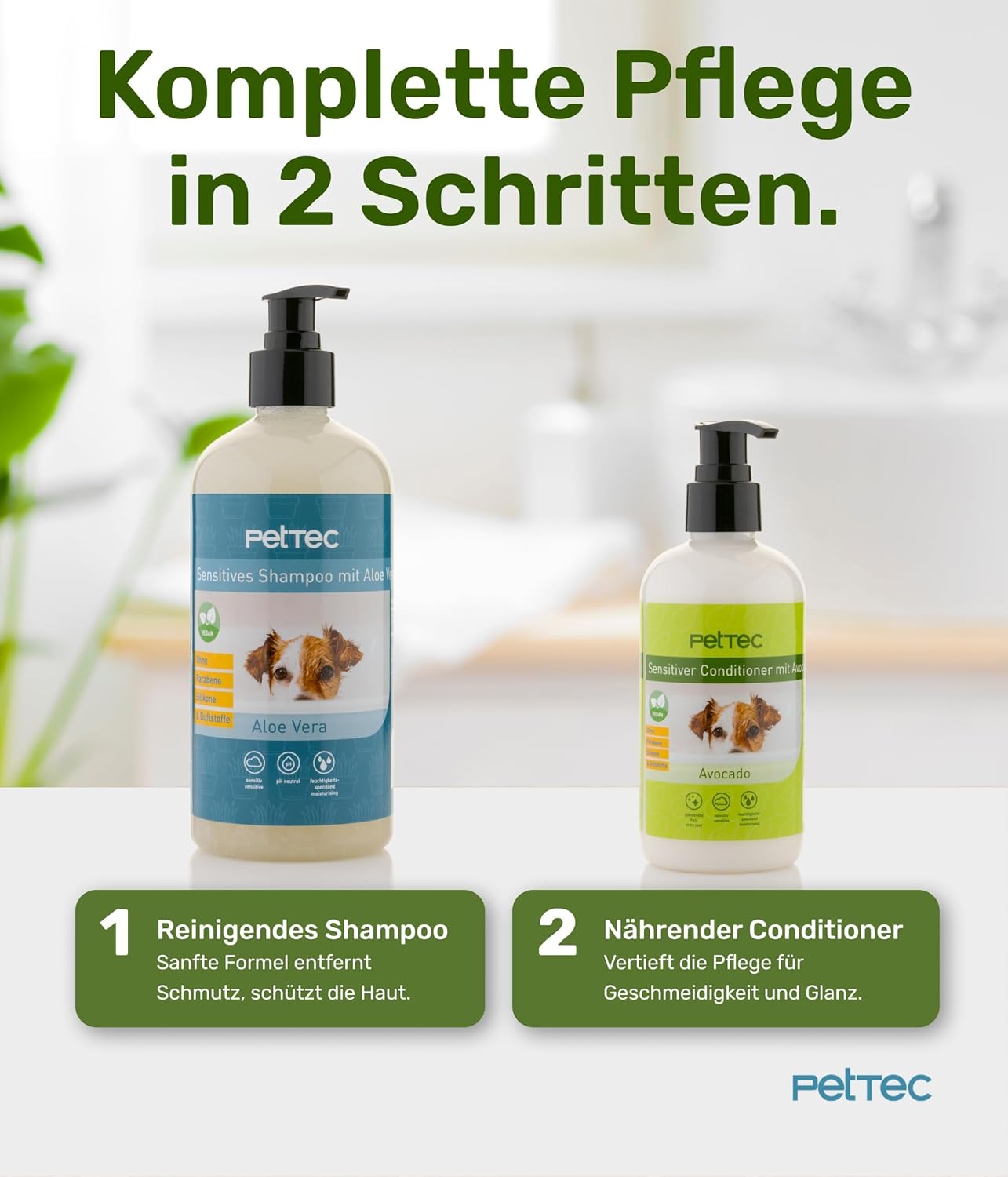 Pettec® - Conditioner Für Hunde Mit Avocadoöl Essenz 250Ml Pumpflasche -Hundeconditioner Ph Neutral (7) Für Alle Hunderassen - Fellpflege Hund Paraben-, Silikon- & Duftstofffrei - Spülung Fell Vegan