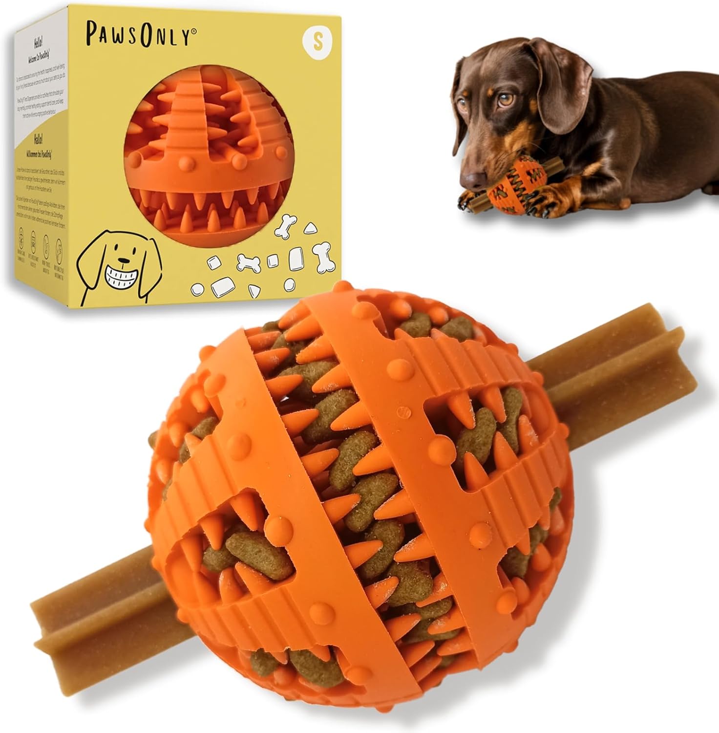 🐶🧠 PawsOnly Snackball – Intelligenzspielzeug & Zahnpflege für Hunde 🦷🎾 – Leckerli-Spielzeug aus Naturkautschuk 🎁