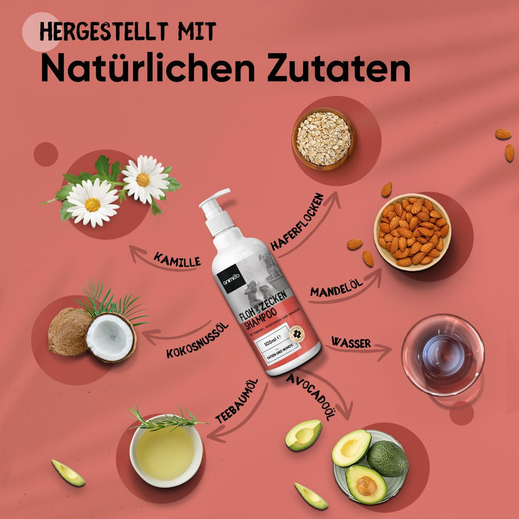Animigo Flohshampoo 500ml für Hunde & Katzen 🐾 mit Teebaum- & Kokosöl – gegen Flöhe, Zecken & Juckreiz