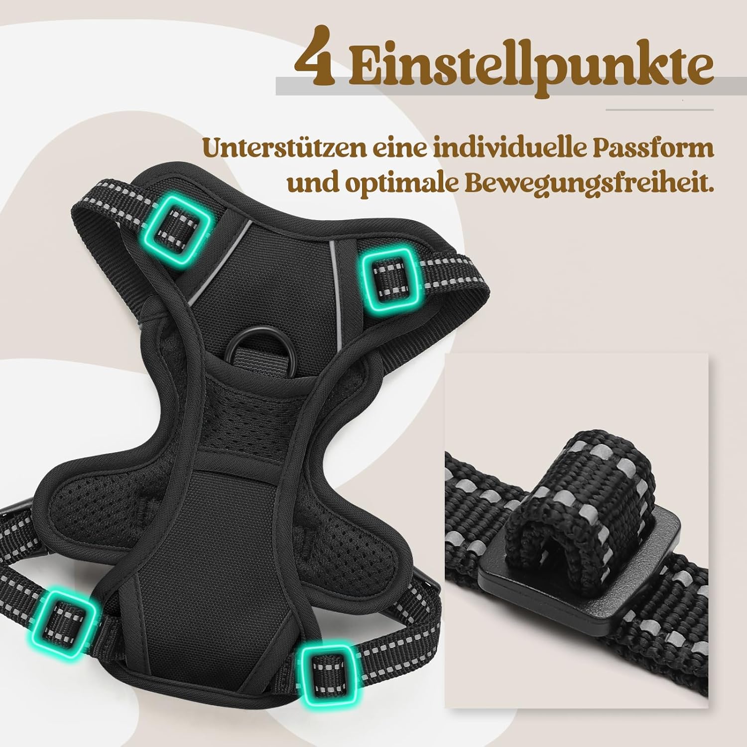 Rabbitgoo Hundegeschirr Kleine Hunde, anti Zug Geschirr Mit Kontrolle, No Pull Verstellbar Hundegeschirr Grosse Hunde, Atmungsaktiv Reflexstreifen Brustgeschirr Sichere Führung Schwarz XS