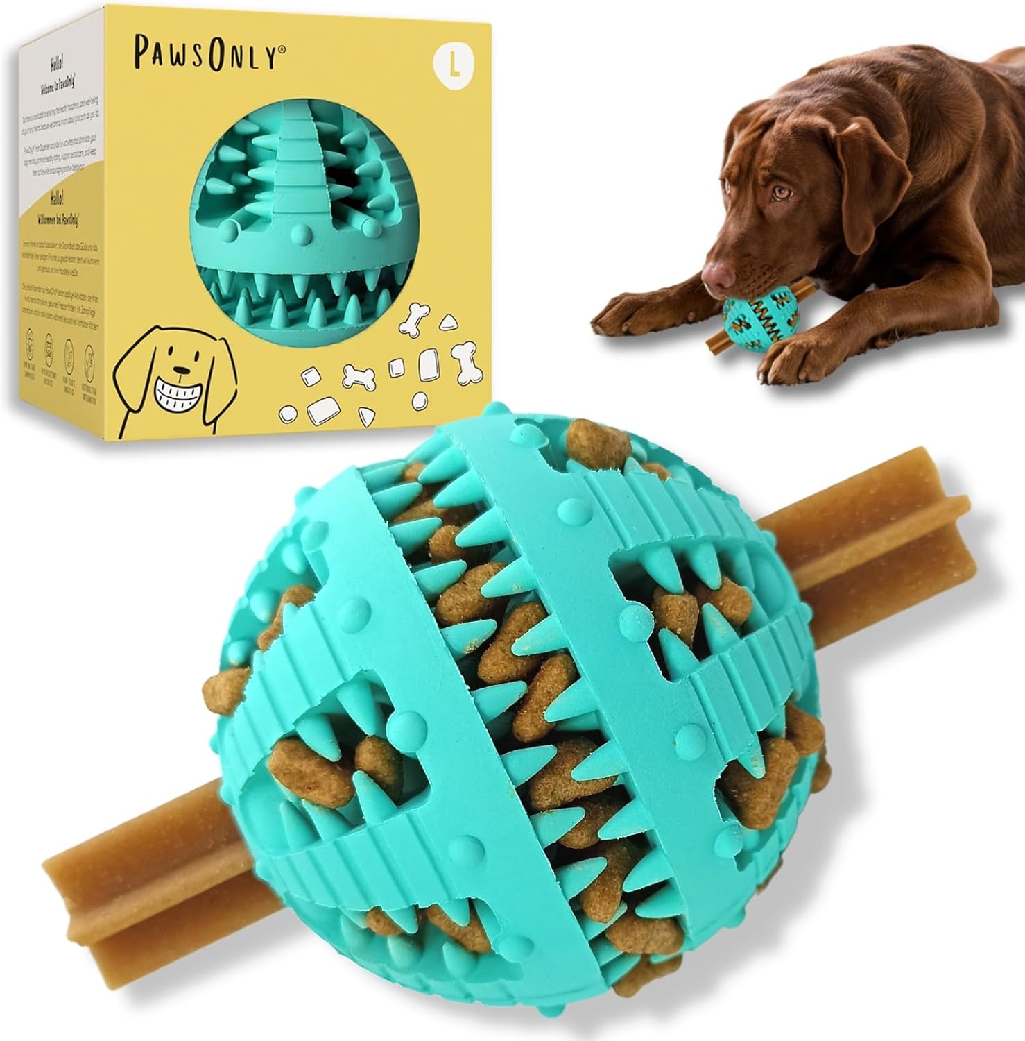 🐶🧠 PawsOnly Snackball – Intelligenzspielzeug & Zahnpflege für Hunde 🦷🎾 – Leckerli-Spielzeug aus Naturkautschuk 🎁