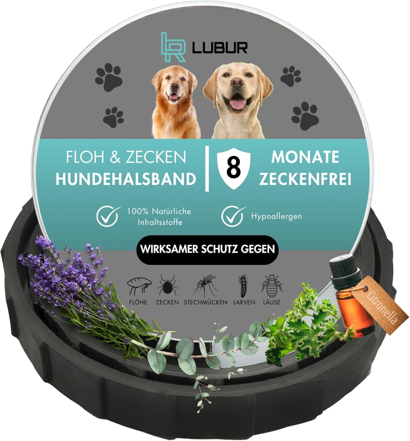 🌿 Lubur® Floh- & Zeckenhalsband Hund – Natürlicher Schutz bis zu 8 Monate 🐾