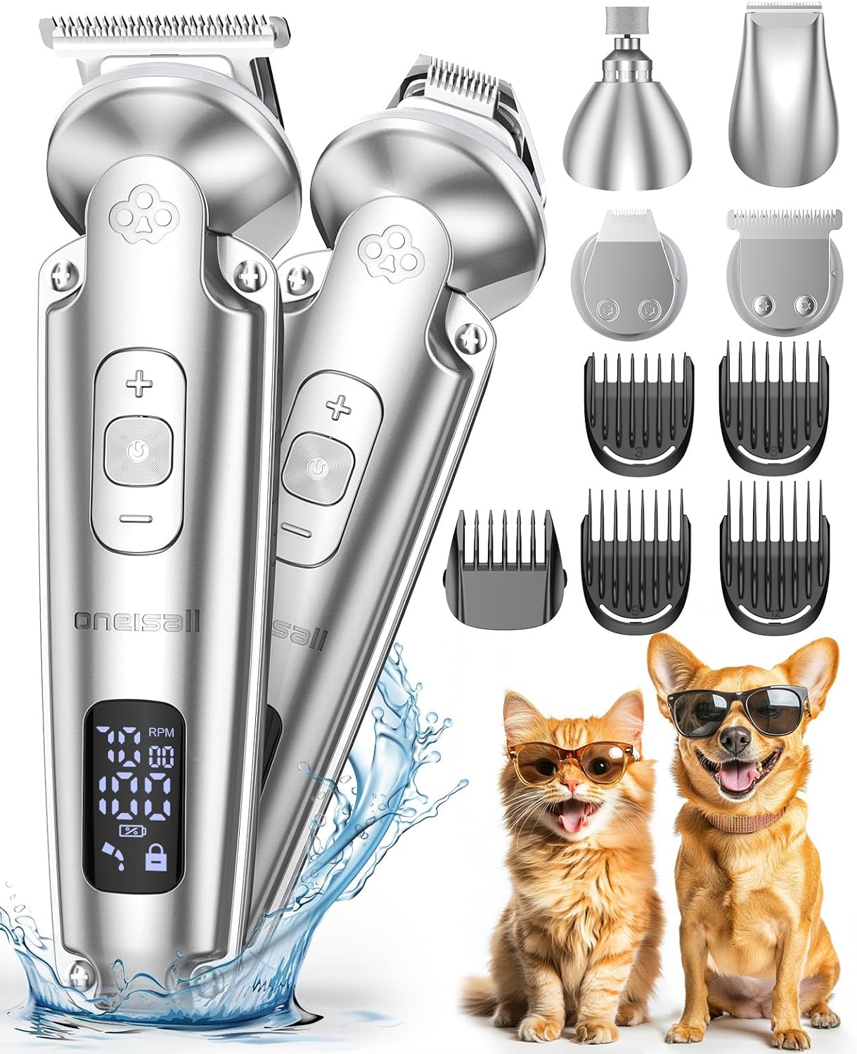 🐾 Oneisall 4-in-1 Leise Hund & Katzen Trimmer ✂️💧 Wasserdicht IPX7 🔋 3-Gang & Krallenschleifer