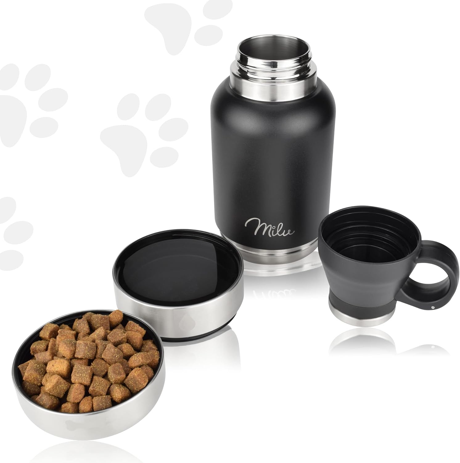 Milu Trinkflasche Hunde Für Unterwegs 950Ml - Wasserflasche Mit Futternapf, Isolierte Edelstahl Hundetrinkflasche, Hundeflasche Mit Futterbehälter, Napf, Hund, Wandern, Reisen, Spaziergang