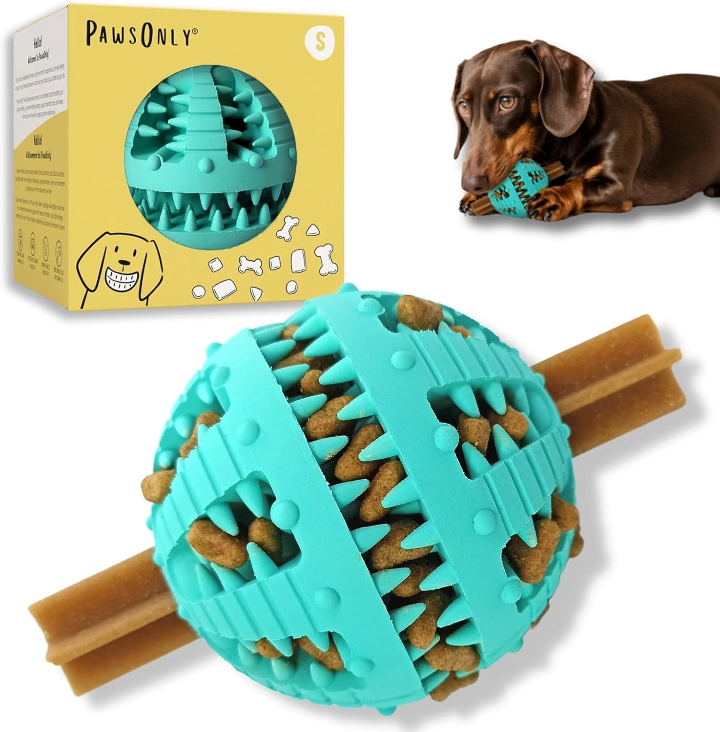 🐶🧠 PawsOnly Snackball – Intelligenzspielzeug & Zahnpflege für Hunde 🦷🎾 – Leckerli-Spielzeug aus Naturkautschuk 🎁