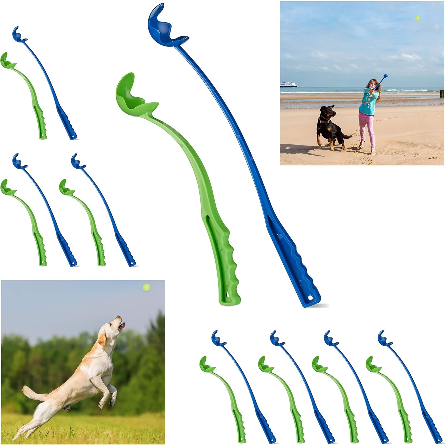 🎾🐕 Relaxdays Ballschleuder für Hunde – 2er Set Ballwerfer in Blau & Grün 🐶🚀