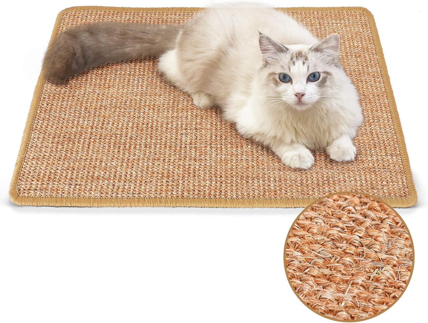 FUKUMARU Kratzmatte Katze, Natürliche Katzenkratzbretter Sisal Kratzteppich 50X30 Cm, Widerstandsfähig Katzenmöbel Fußmatte Sisalmatte Kratzpads Für Katzen, Beige