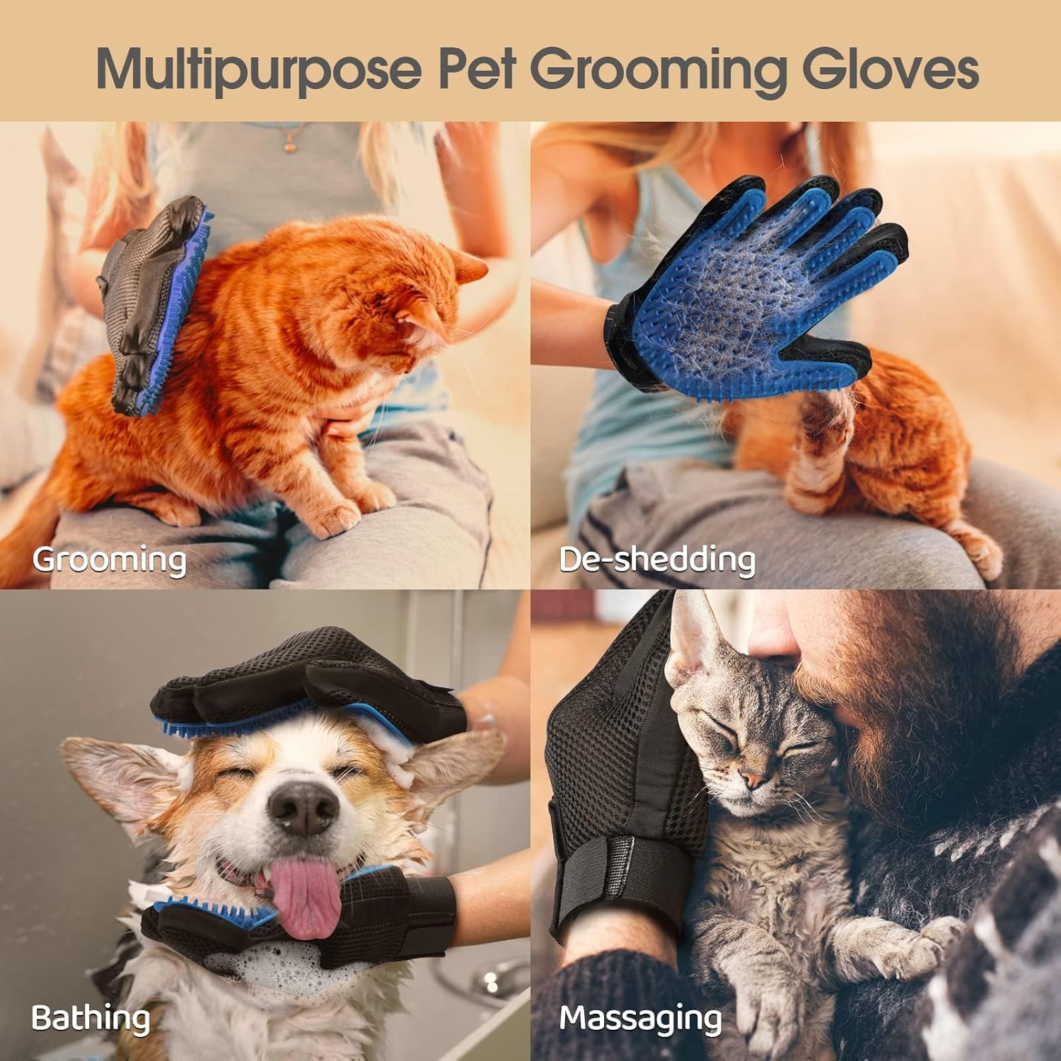 🐾 DELOMO Fellpflege-Handschuhe 🧤 – Sanfte Haarentfernung für Hunde & Katzen