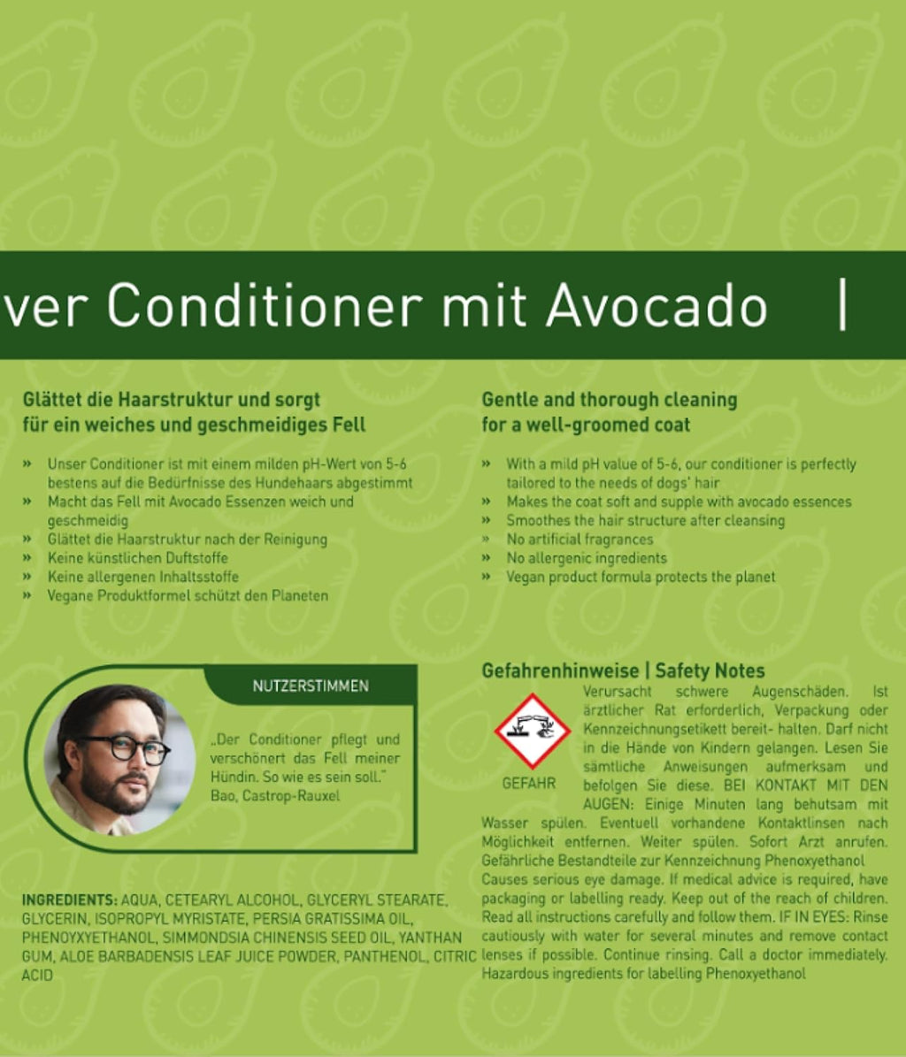 Pettec® - Conditioner Für Hunde Mit Avocadoöl Essenz 250Ml Pumpflasche -Hundeconditioner Ph Neutral (7) Für Alle Hunderassen - Fellpflege Hund Paraben-, Silikon- & Duftstofffrei - Spülung Fell Vegan