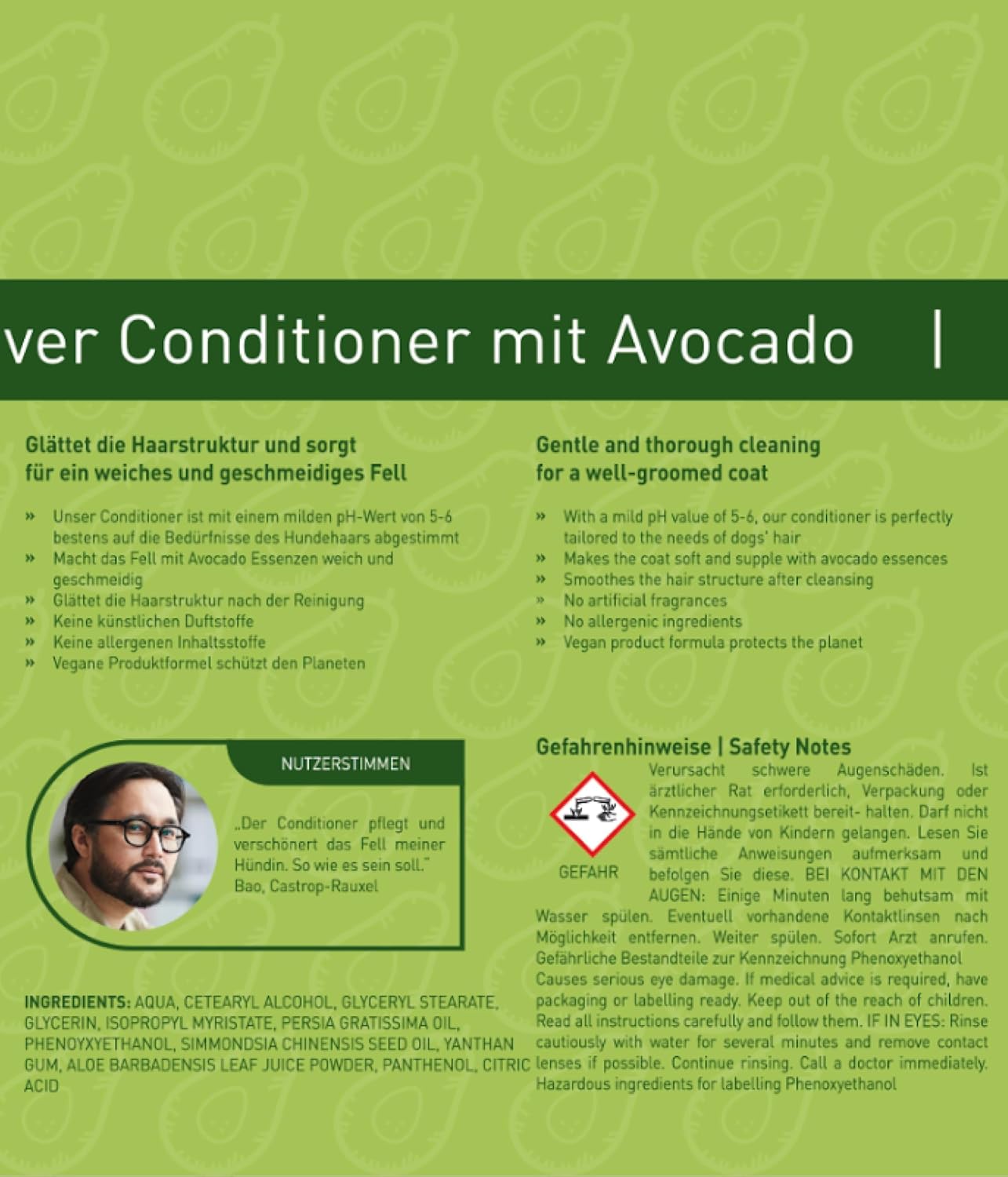 Pettec® - Conditioner Für Hunde Mit Avocadoöl Essenz 250Ml Pumpflasche -Hundeconditioner Ph Neutral (7) Für Alle Hunderassen - Fellpflege Hund Paraben-, Silikon- & Duftstofffrei - Spülung Fell Vegan