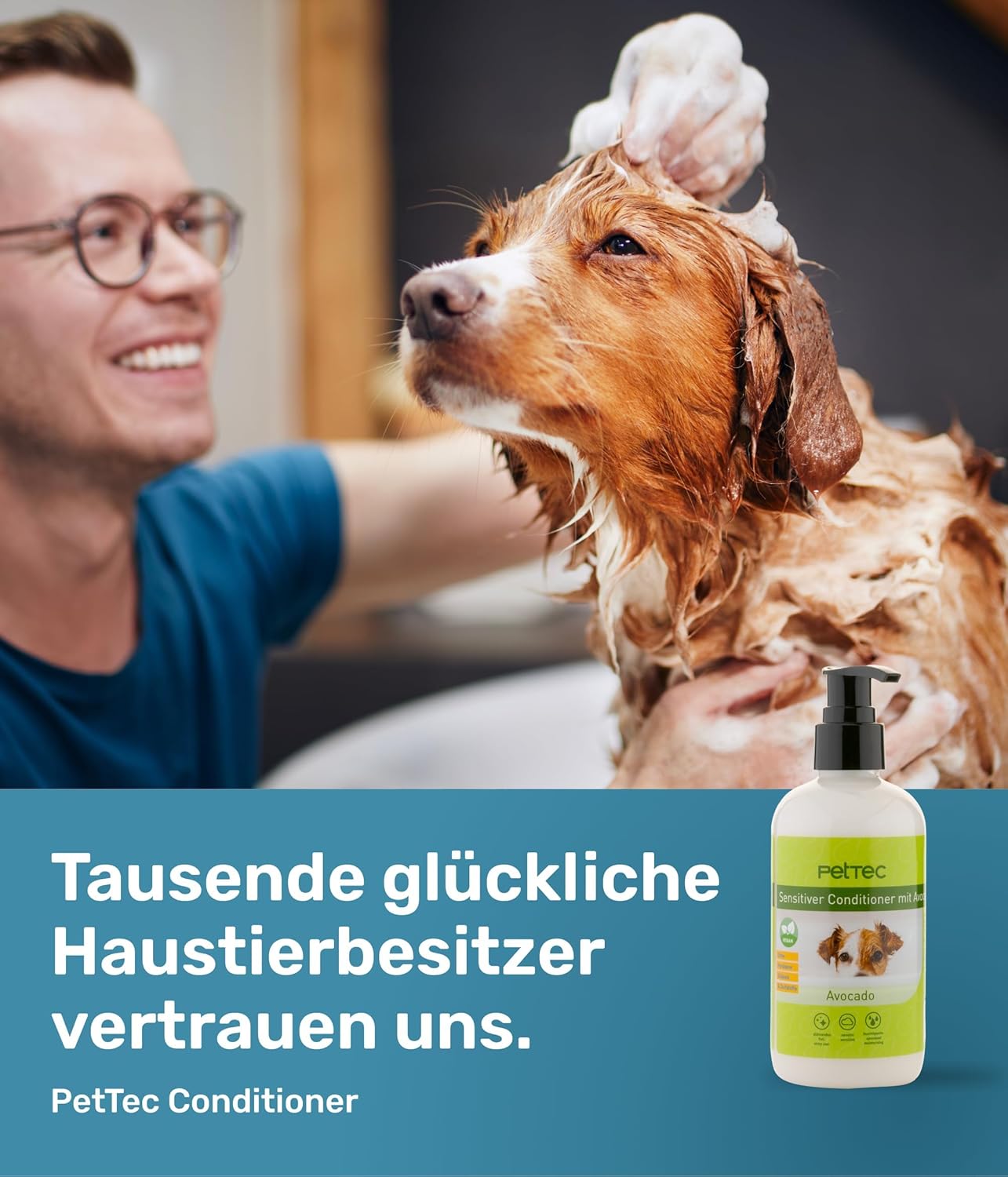Pettec® - Conditioner Für Hunde Mit Avocadoöl Essenz 250Ml Pumpflasche -Hundeconditioner Ph Neutral (7) Für Alle Hunderassen - Fellpflege Hund Paraben-, Silikon- & Duftstofffrei - Spülung Fell Vegan