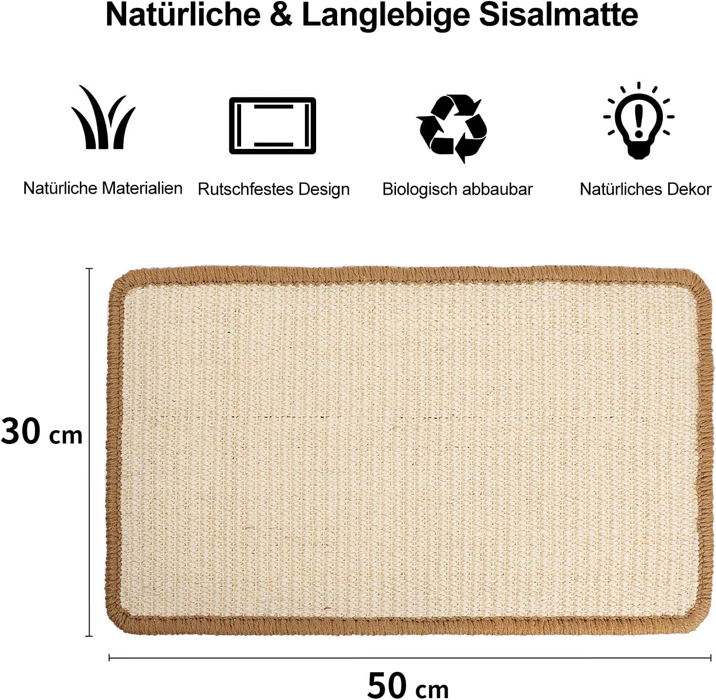 FUKUMARU Kratzmatte Katze, Natürliche Katzenkratzbretter Sisal Kratzteppich 50X30 Cm, Widerstandsfähig Katzenmöbel Fußmatte Sisalmatte Kratzpads Für Katzen, Beige