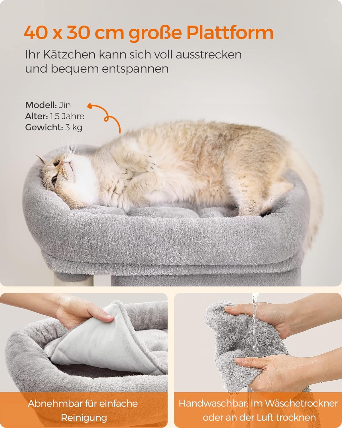 Feandrea Kratzbaum Klein, 67 Cm Katzenbaum, Katzenhaus Für Kätzchen Bis Zu 3 Kg, Große Plattform, Sisalstämme, Hellgrau PCT611W01