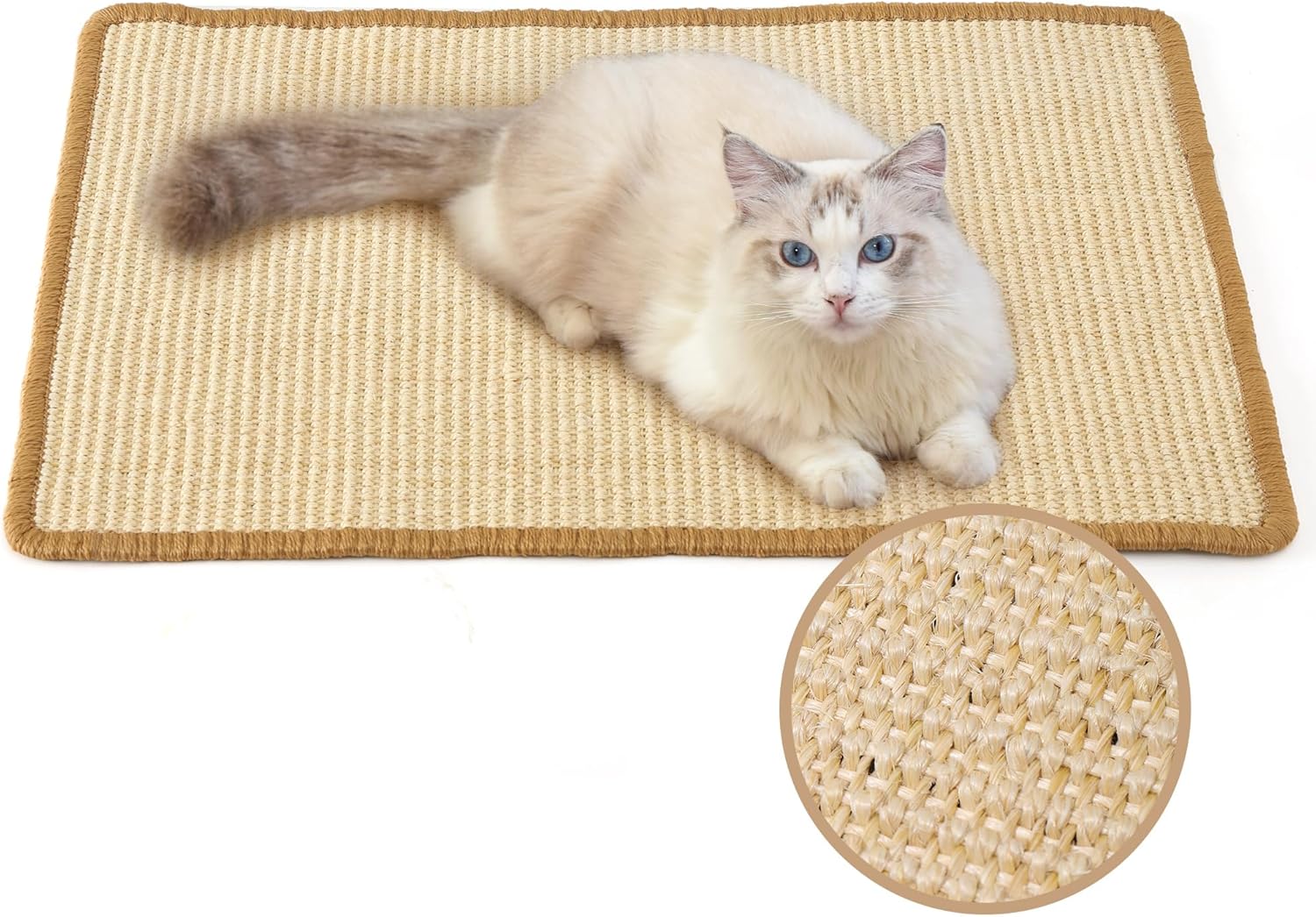 FUKUMARU Kratzmatte Katze, Natürliche Katzenkratzbretter Sisal Kratzteppich 50X30 Cm, Widerstandsfähig Katzenmöbel Fußmatte Sisalmatte Kratzpads Für Katzen, Beige