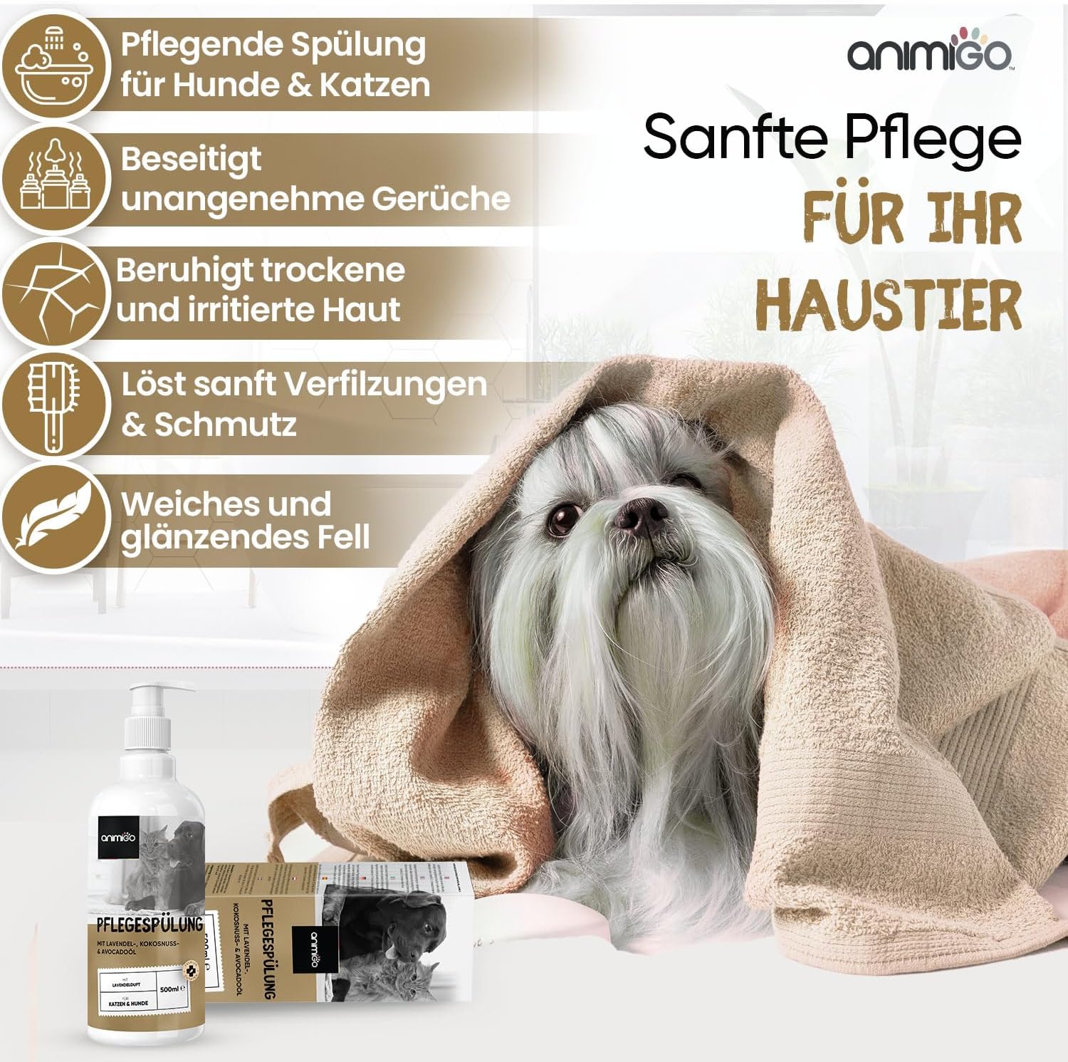 🐶🐱 Conditioner für Hunde & Katzen – 500 ml – Fellpflege mit Kokos- & Avocadoöl