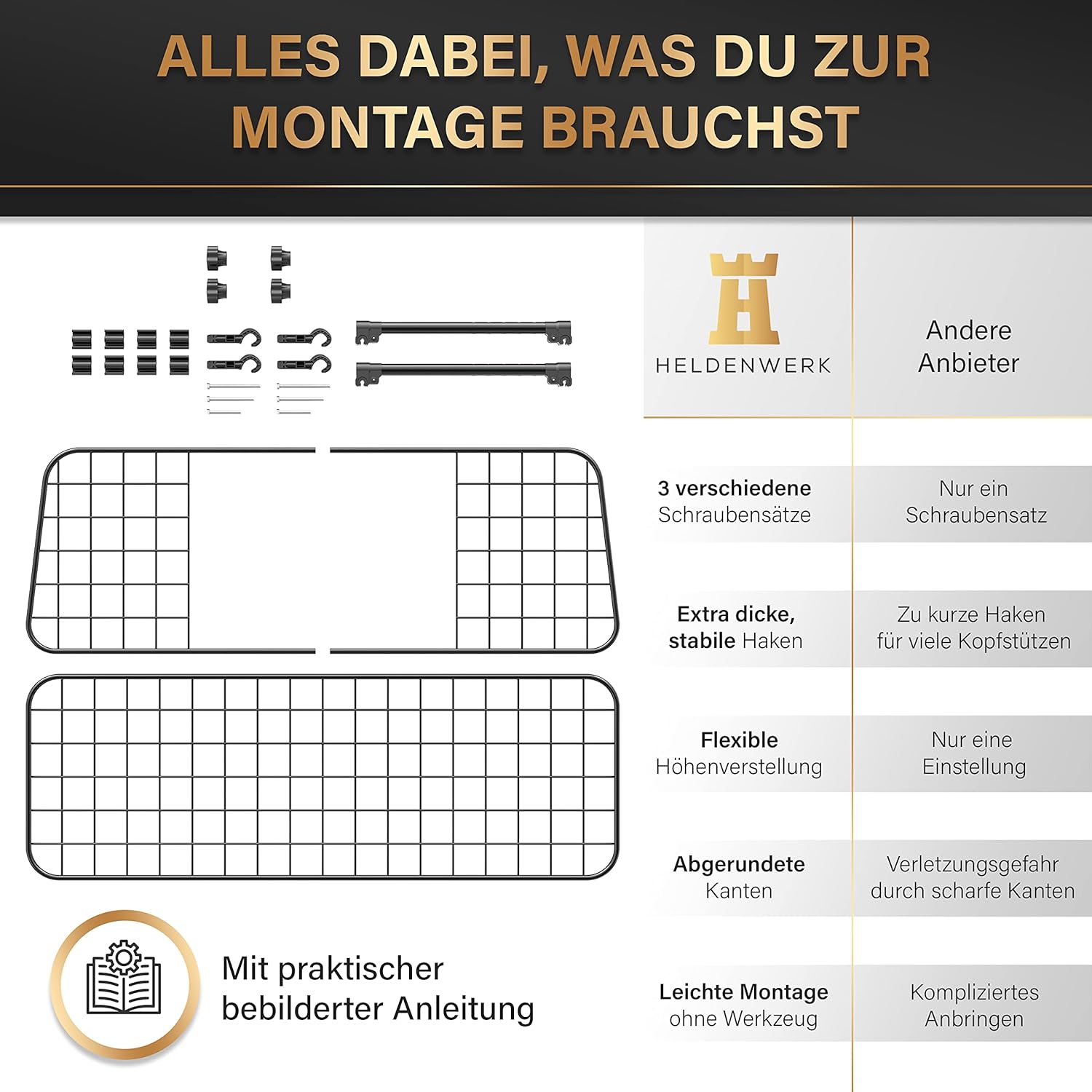 🐾 HELDENWERK Kofferraum Trenngitter – Schutz für Hund & Fahrer 🚘 Stufenlos verstellbar